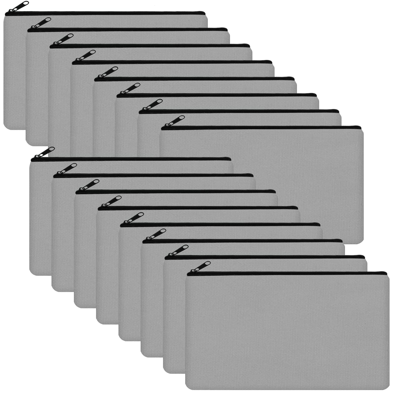20 Pack Grey Canvas Zipper Pouches - DIY Craft & Makeup Bags for Travel & Gifts