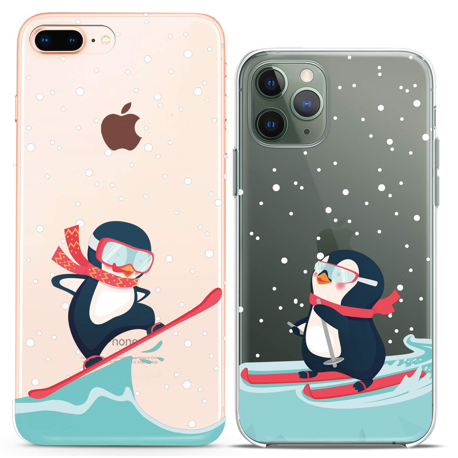 Matching Cute Penguin Winter Couple Phone Cases for iPhone 16/15/14/13/12/11 Pro Max/Mini/Xs/X/8 Plus/7/Xr/10/SE/5 - Snow Christmas Silicone Cover for Girlfriend BFF Couples Gift | Perfect for Anniversary, Valentine's Day & Winter Holidays