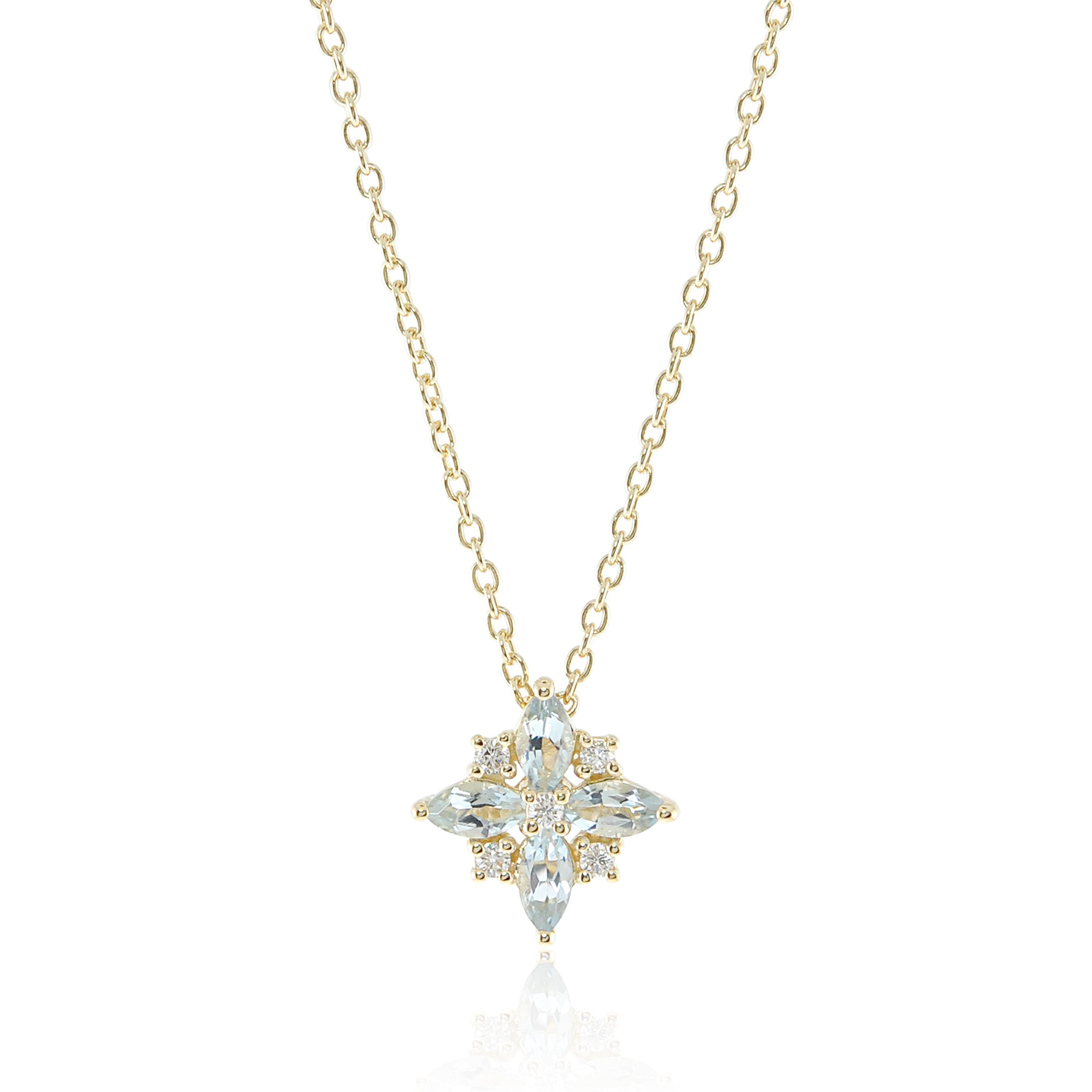 Elegant Aquamarine Star & Diamond Pendant Necklace - 14K Gold Jewelry for Women, Perfect Gift for Birthday, Anniversary & Valentine's Day