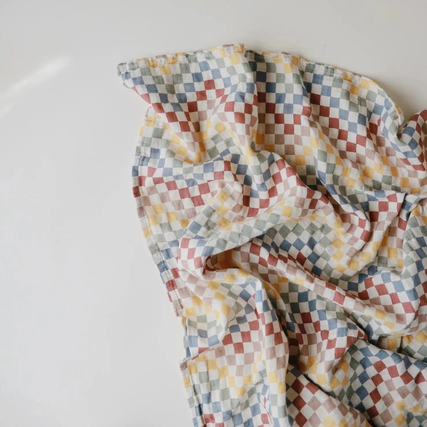 Mushie Organic Cotton Muslin Swaddle Blanket - Soft Baby Wrap for Newborns & Infants - Retro Check Design - Perfect for Swaddling, Nursing & Stroller Use