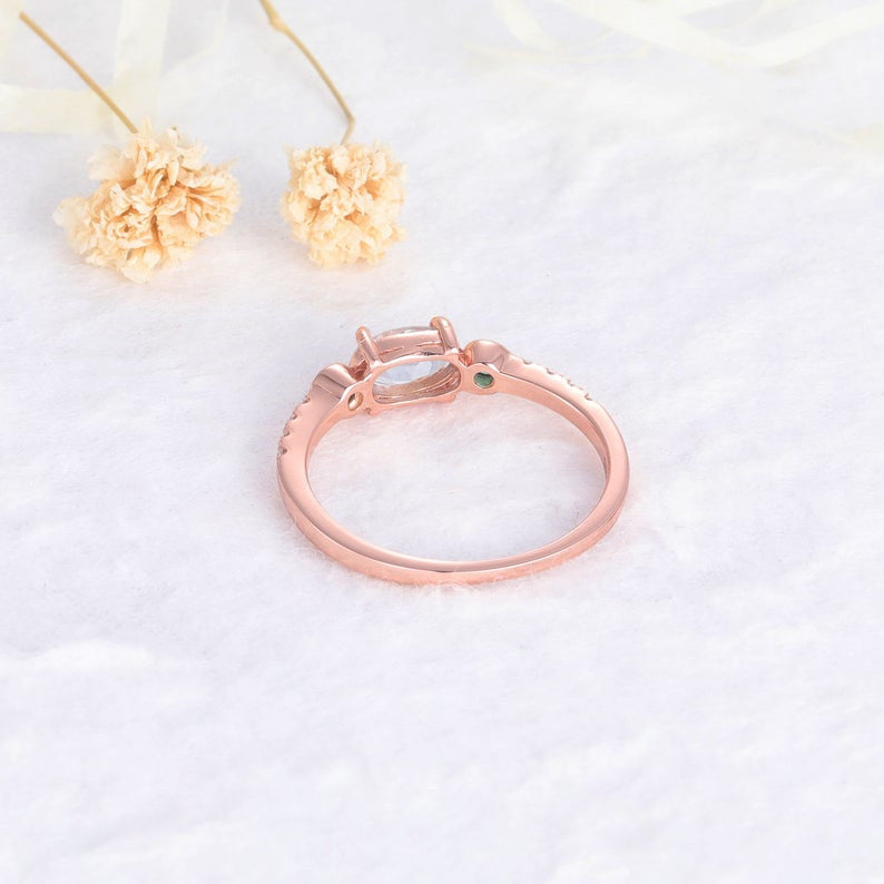 Elegant Moss Agate & Diamond Rose Gold Wedding Ring for Women – Emerald Cut Engagement Ring for Brides & Anniversary Gifts (Perfect for Proposals, Weddings & Romantic Occasions)