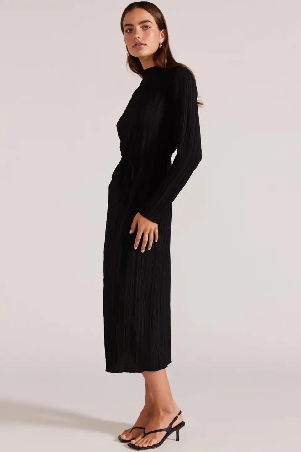 Carmon Black Long Sleeve Maxi Dress for Women - Elegant Flowy Evening Gown for Parties, Weddings & Special Occasions