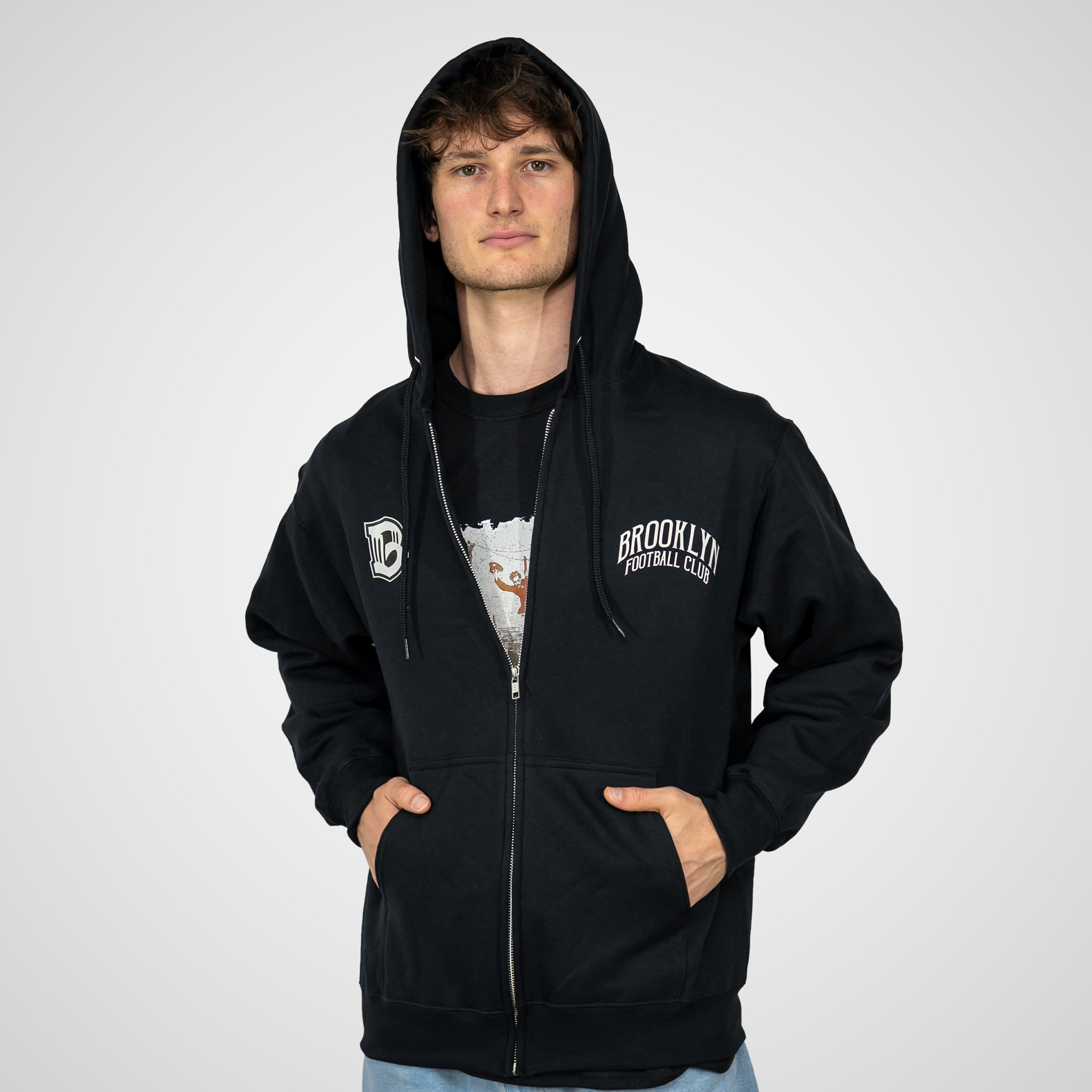 Brooklyn FC Soccer Retro Black Full Zip Up Jacket - Vintage Football Jacket for Men & Women - Perfect for Match Days, Training & Casual Wear