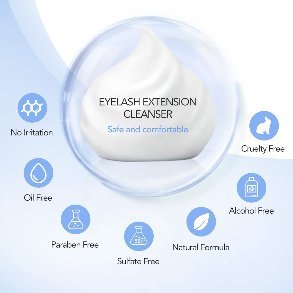 Eyelash Extension Cleanser & Lash Shampoo - Paraben & Sulfate Free Foam Cleanser for Eyelash Care & Makeup Removal - Salon & Home Use (600ml) - Gentle Formula for Daily Eyelash Hygiene & Extension Maintenance