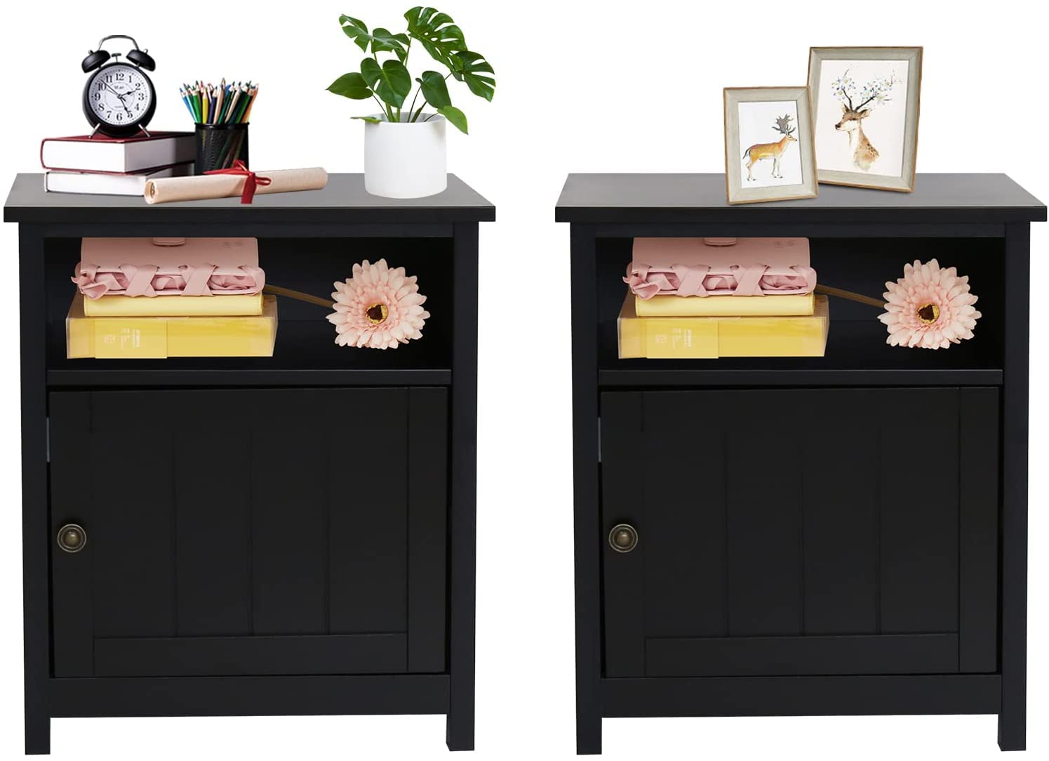 Kinbor 2-Pack Night Stands with Storage & Door - Modern Bedside Tables for Bedroom, Living Room - Easy Assembly Black End Tables | Perfect for Small Spaces, Apartments & Dorm Rooms