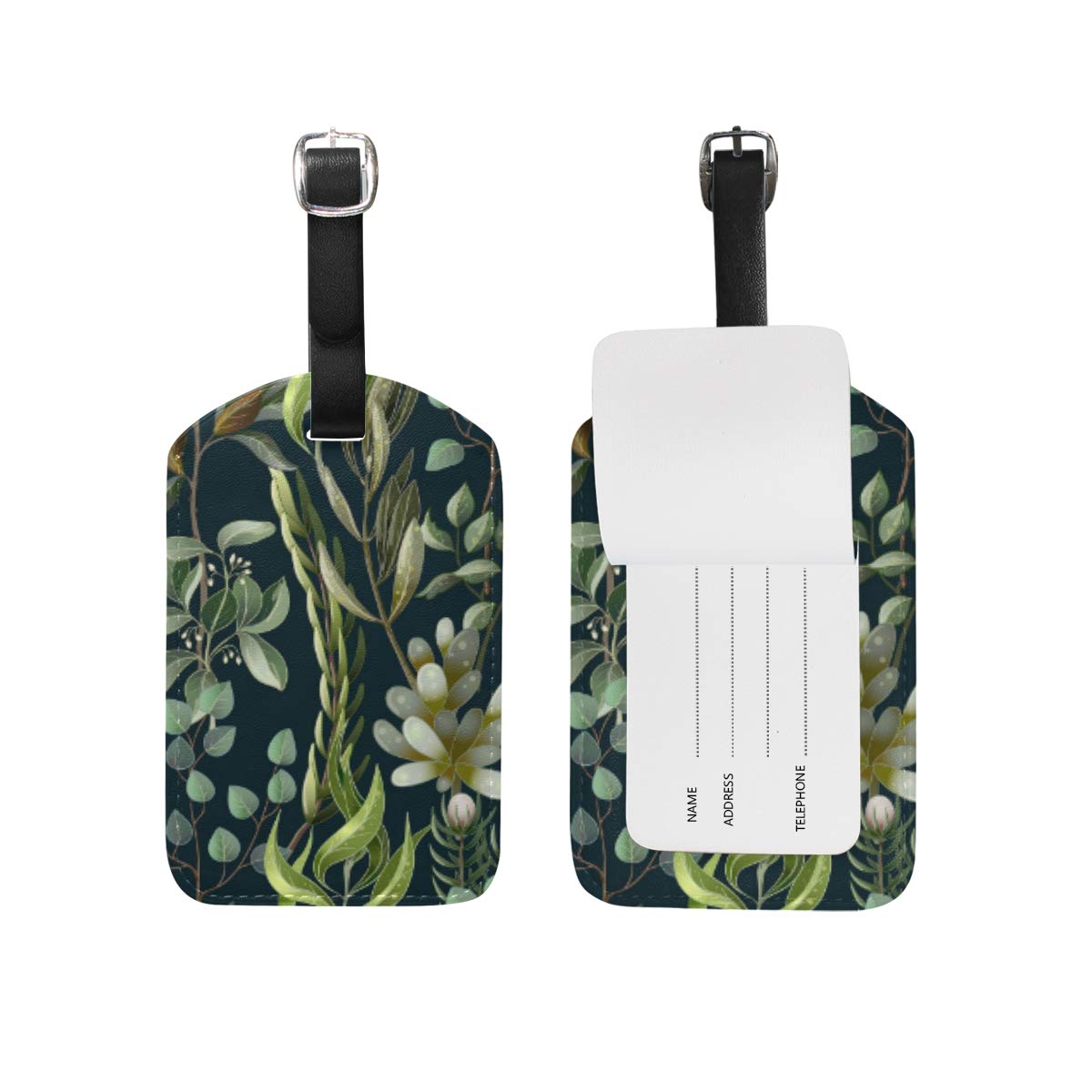 ILEEY Succulent Plants Pattern Luggage Tags - Eucalyptus Magnolia Fern Design Travel ID Labels for Suitcases & Carry-on Bags (1PC) - Perfect for Vacation, Business Trips & Lost Baggage Identification