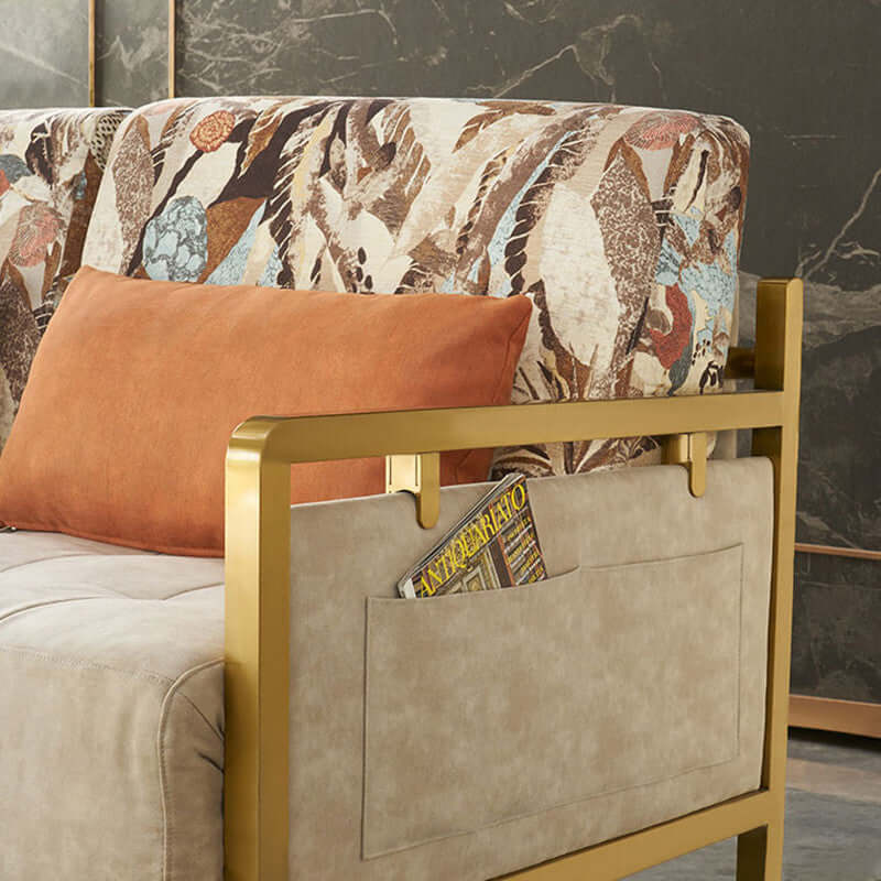 Modern Convertible Full Sleeper Gold Metal Beige Upholstered Sofa Bed - Space-Saving Furniture for Small Apartments, Guest Rooms & Home Offices