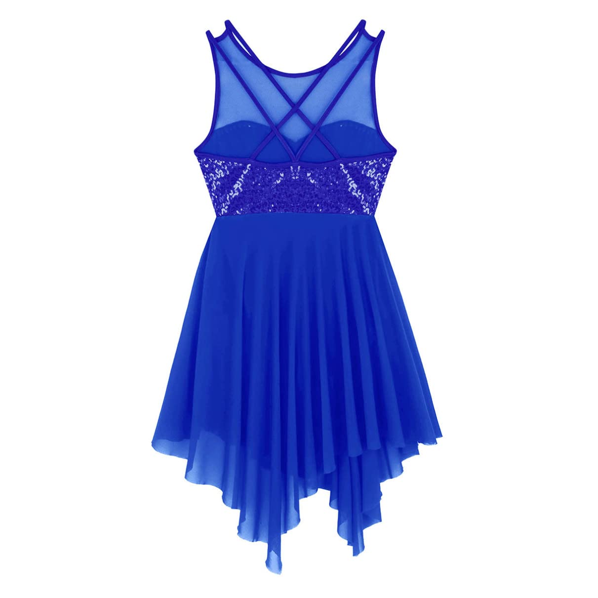 Women's Shiny Ballet Dance Dress - Sleeveless Lyrical Dance Leotard Bodysuit with Criss Cross Back for Performances, Recitals & Stage Shows