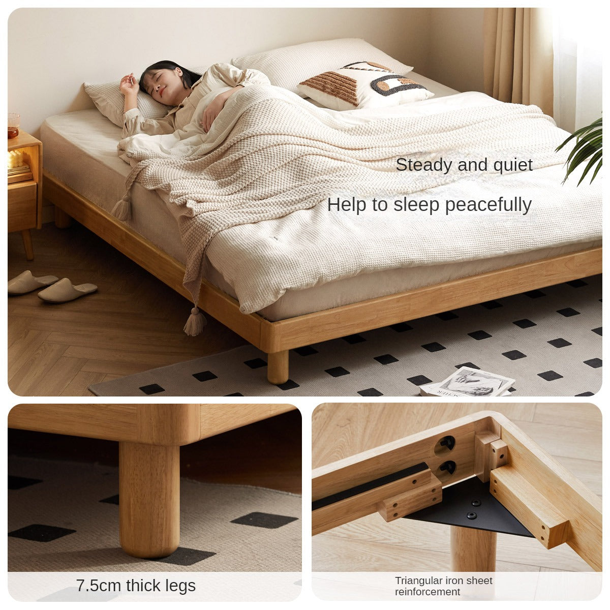 Pine Solid Wood Minimalist Platform Bed - No Headboard - Modern Scandinavian Style Bed Frame for Small Spaces - Perfect for Apartments, Dorms & Tiny Homes