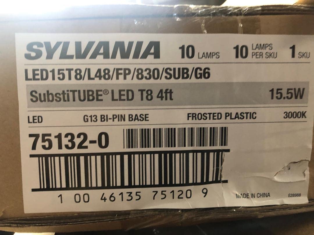 SYLVANIA 10 Pack LED T8 Tube Light Bulbs 15.5W 4ft 3000K Warm White Frosted - Plug & Play with Ballast, 120-277V/347V, Medium Bi-Pin Base - Energy Efficient Replacement for Fluorescent Lights (Perfect for Offices, Warehouses & Commercial Lighting)