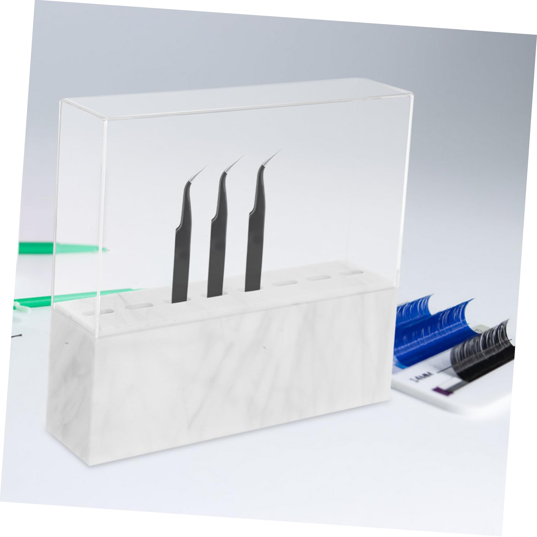 Premium Acrylic Tweezers Display Stand - Organize Eyebrow & Eyelash Tweezers, Makeup Supplies - White Monitor Stand with Storage Rack - Perfect for Salon, Beauty Counter & Makeup Vanity Organization
