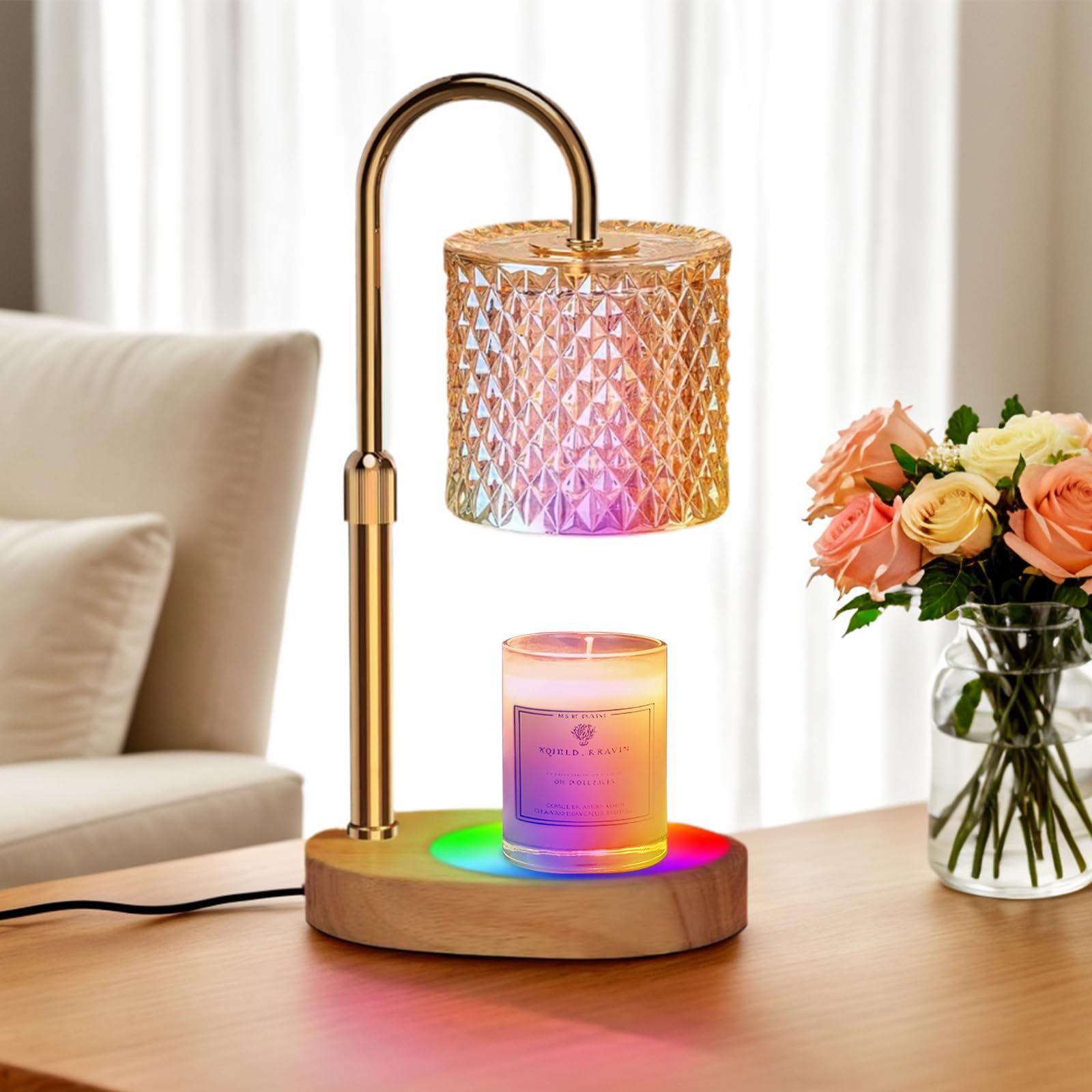 7-Color LED Candle Warmer Lamp with Timer & Dimmer - Adjustable Height RGB Wax Warmer with 2 Bulbs - Perfect Home Decor Gift for Women (Mom, Wife, Girlfriend) - Ideal for Bedroom, Living Room, Spa & Romantic Ambiance
