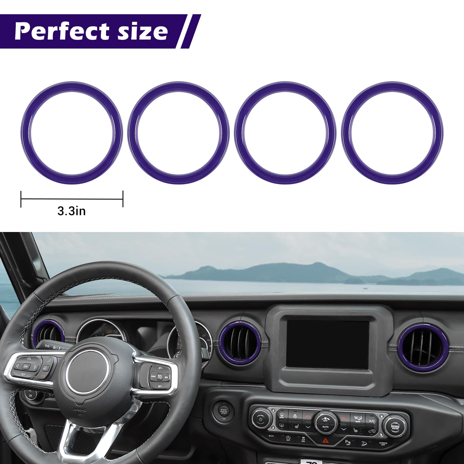 RT-TCZ Purple Dash Air Vent Cover Trim Stickers for Jeep Wrangler JL JLU & Gladiator JT (2018-2023) - 4pcs Interior Accessories - Upgrade Your Ride with Stylish Protection
