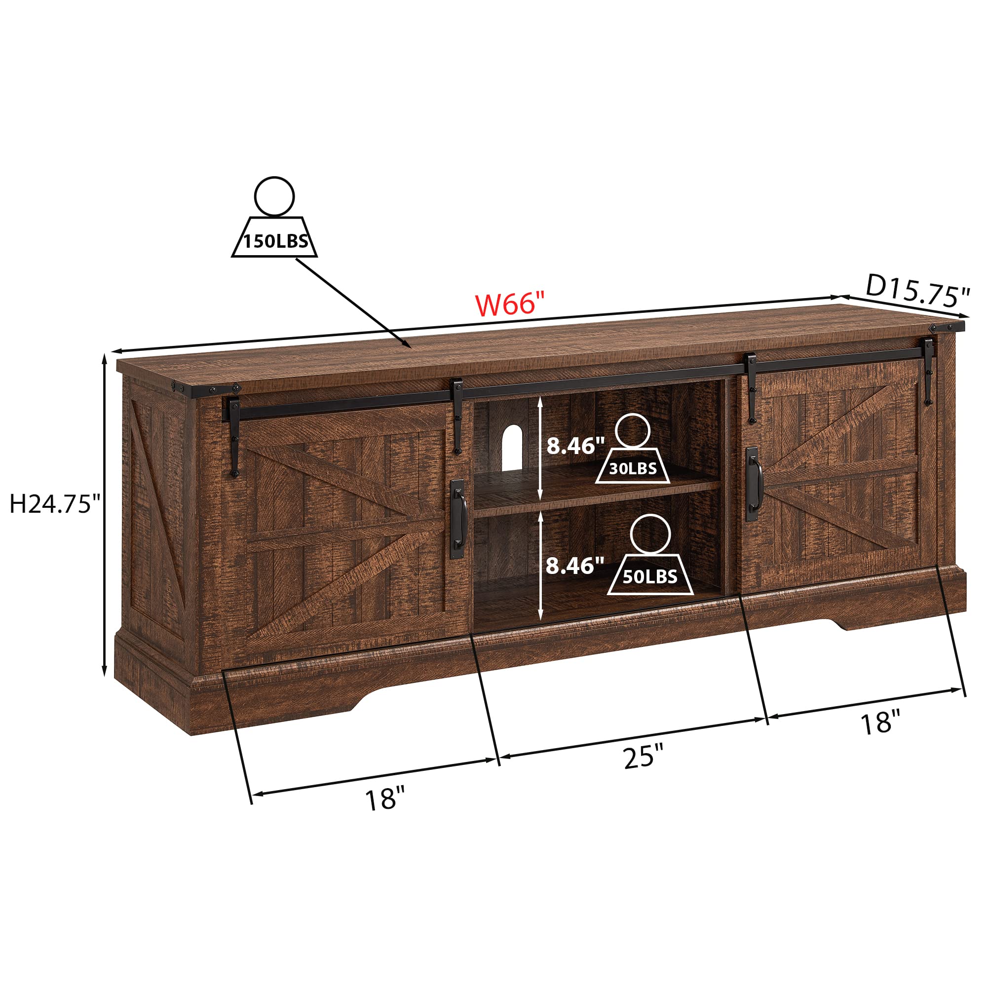 Rustic Farmhouse TV Stand for 70-75 Inch TVs - 66