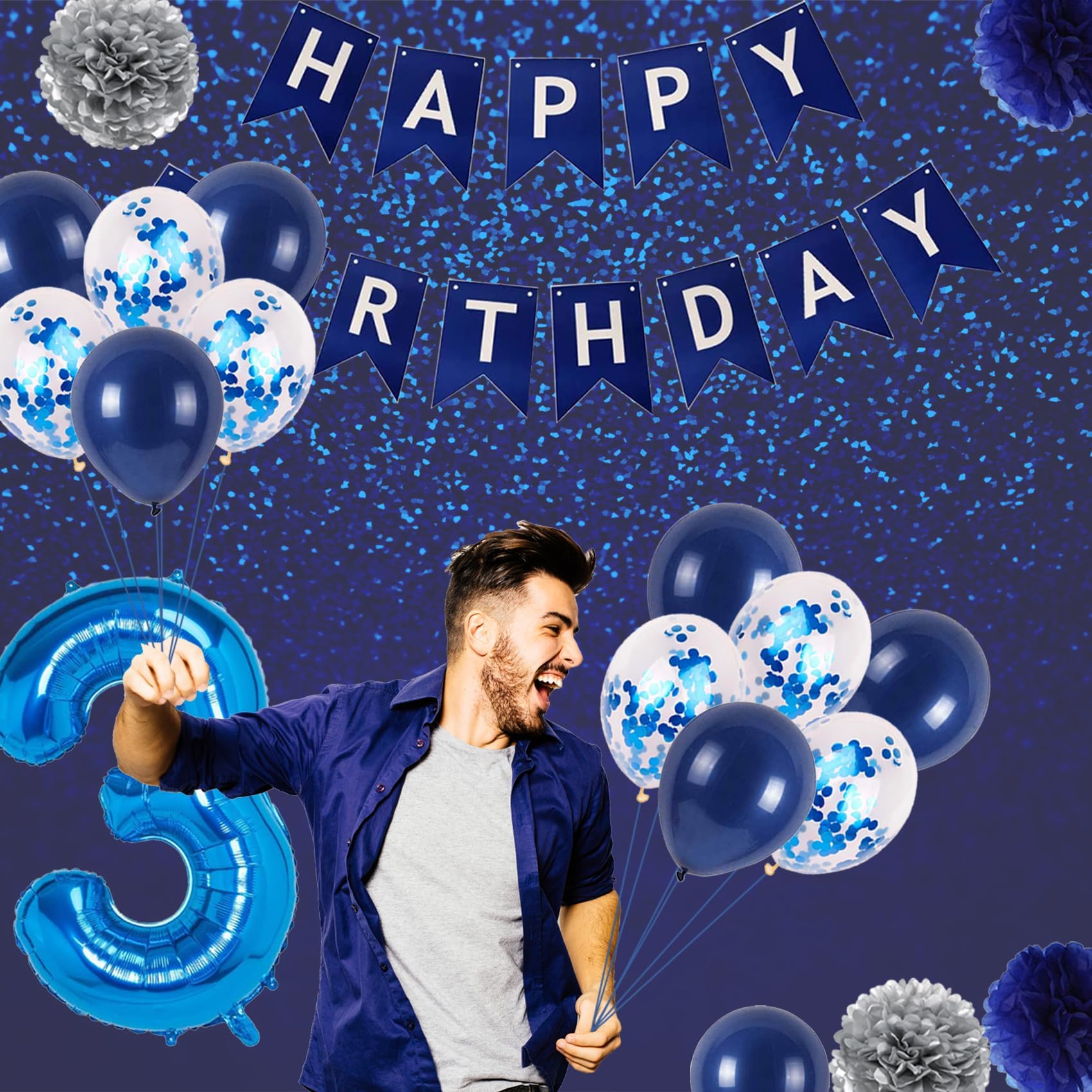 10th Birthday Party Decorations Set - Blue Happy Birthday Balloons, Banner & Number 10 Balloons for Boys, Girls, Men & Women | Perfect for 10th Anniversary Celebrations, Milestone Parties & Decorative Photo Backdrops