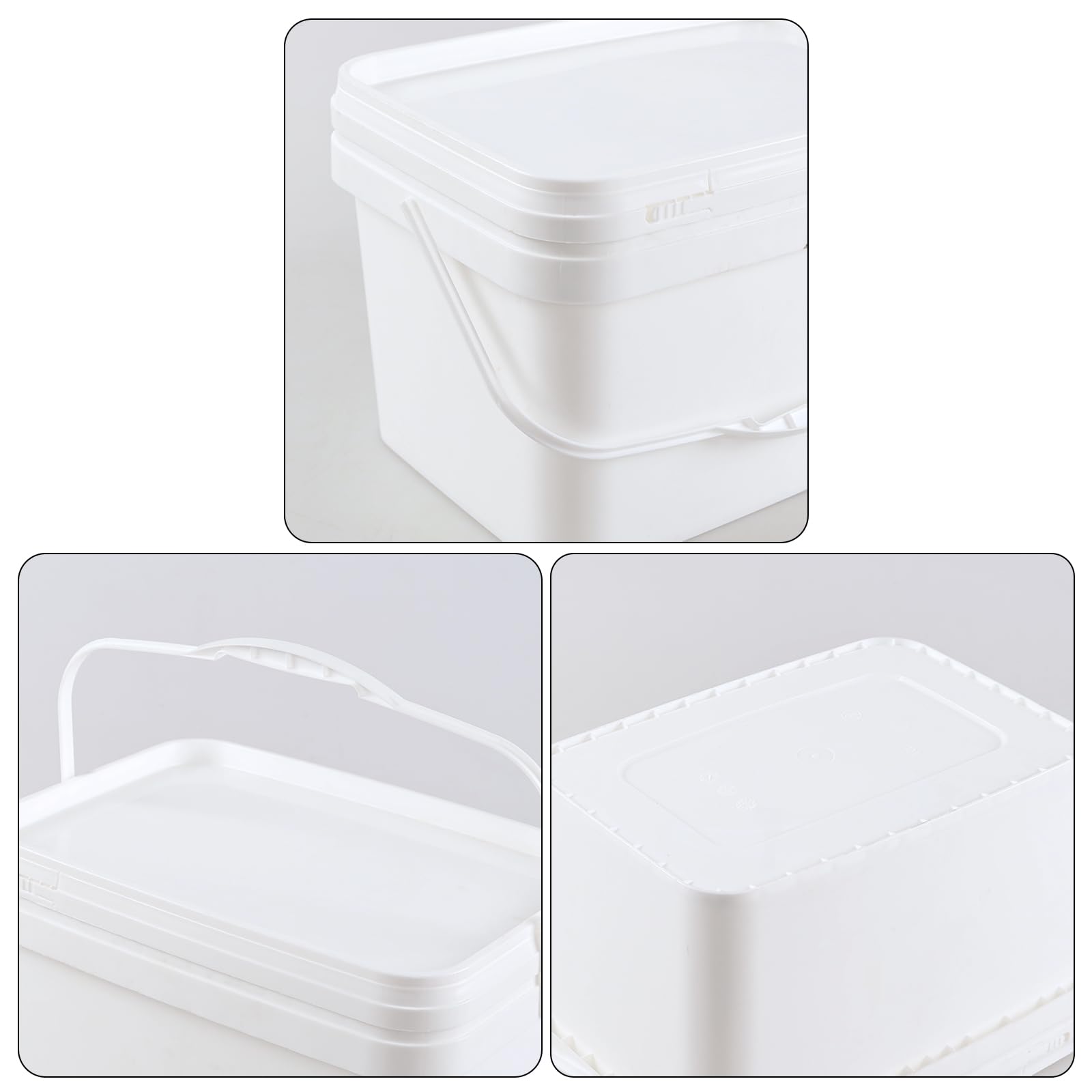 5 Gallon White Square Plastic Food Storage Bucket with Lid - Heavy Duty Rectangular Pail with Handle for Home, Kitchen, Garden & DIY Projects - Set of 4 (Ideal for Food Storage, Paint Mixing, Cleaning Supplies)