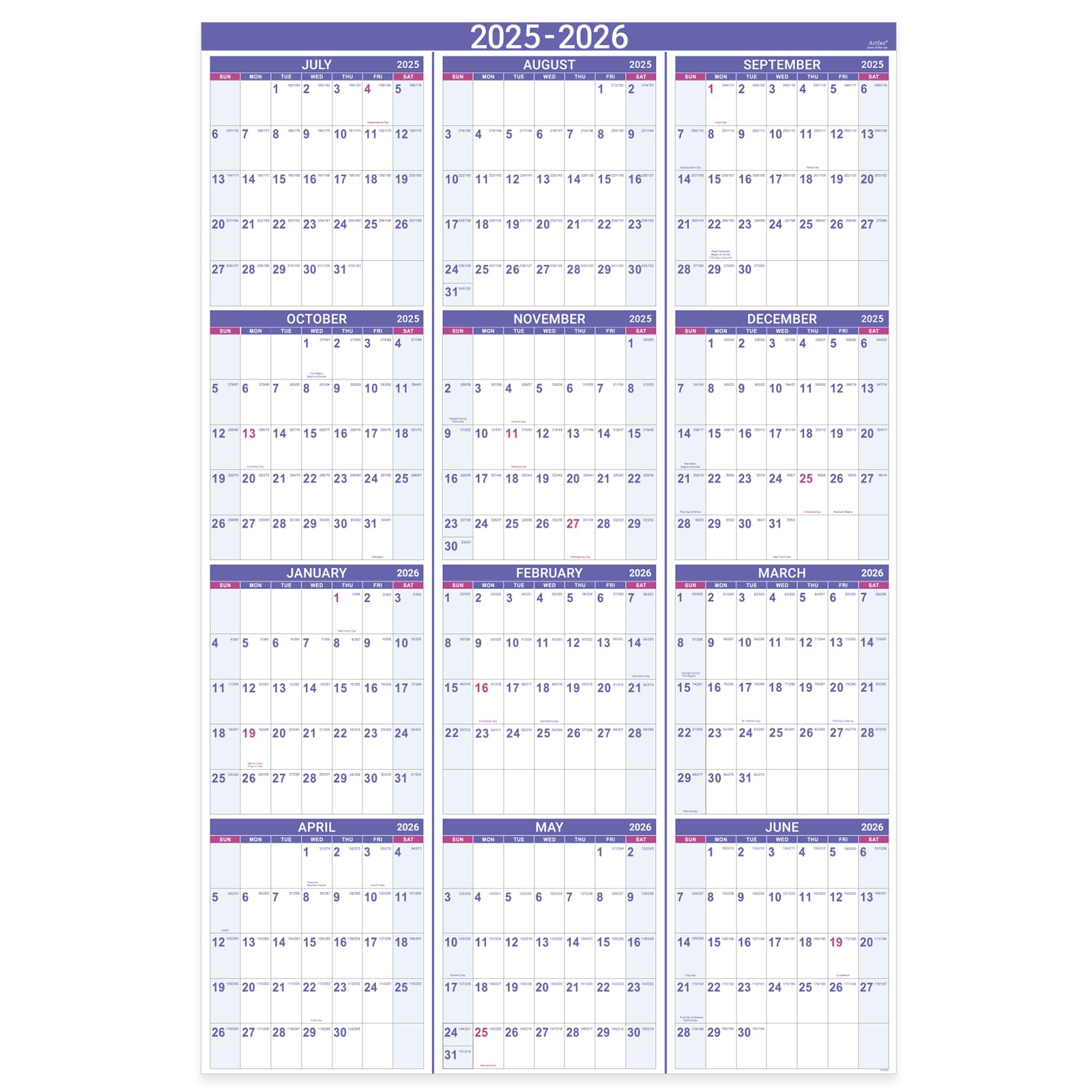 2025-2026 Large Wall Calendar with Julian Dates | July 2025 to June 2026 | 34.8