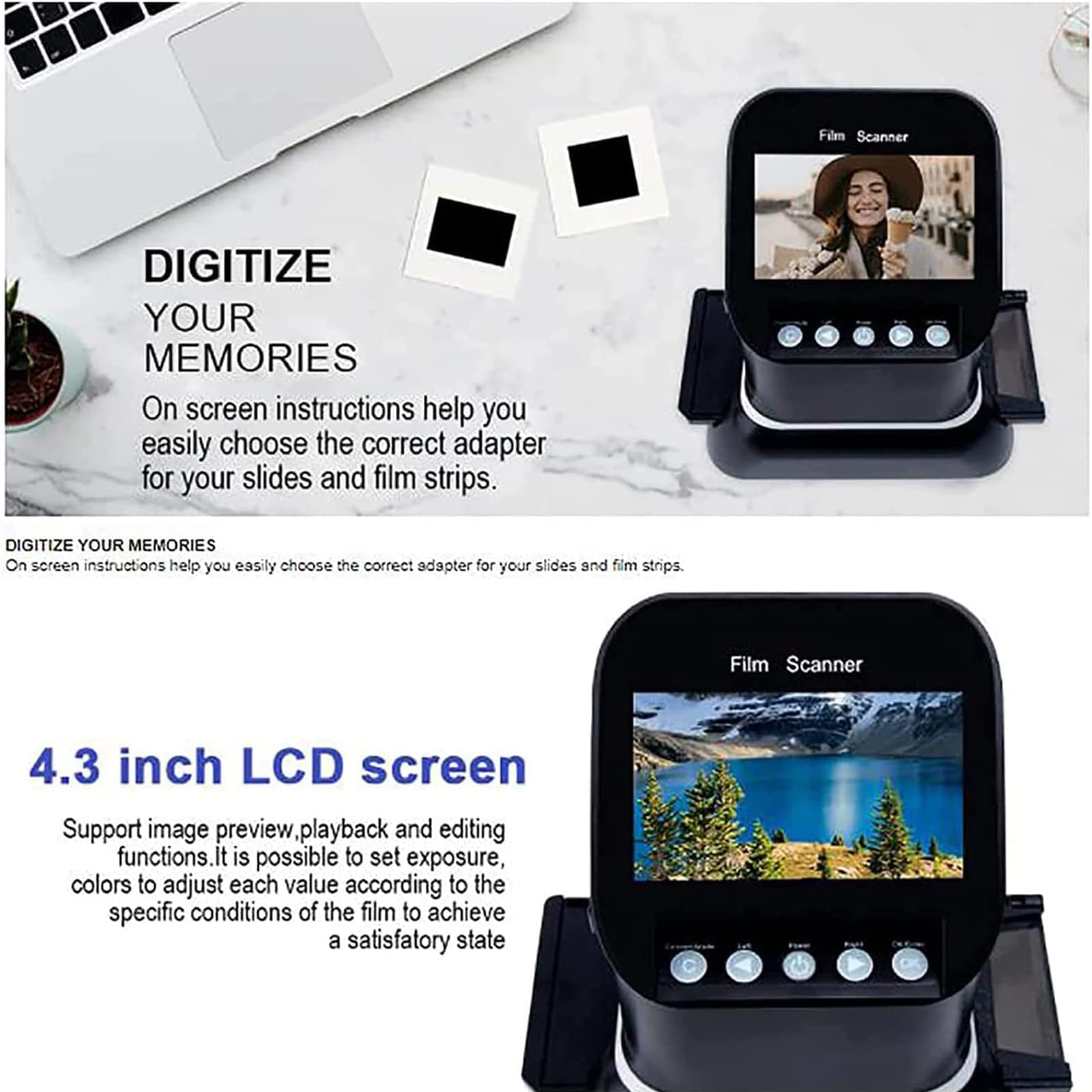 Jrcfnss Film Slide Scanner - High Resolution 22MP Digital Film Converter for 35mm/135/126/127 Negatives & Slides to JPEG - Portable Photo Scanner for Home Archiving, Photography Projects & Digitizing Old Memories