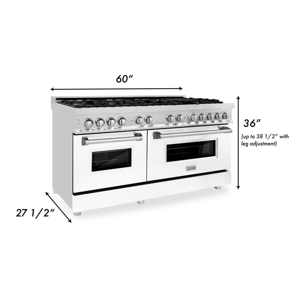 ZLINE 60-inch 7.4 cu. ft. Dual Fuel Range with 9-Burner Gas Cooktop & 2 Electric Convection Ovens - Stainless Steel with White Matte Doors (RA WM 60) | Professional Kitchen Appliance for Home Chefs & Cooking Enthusiasts