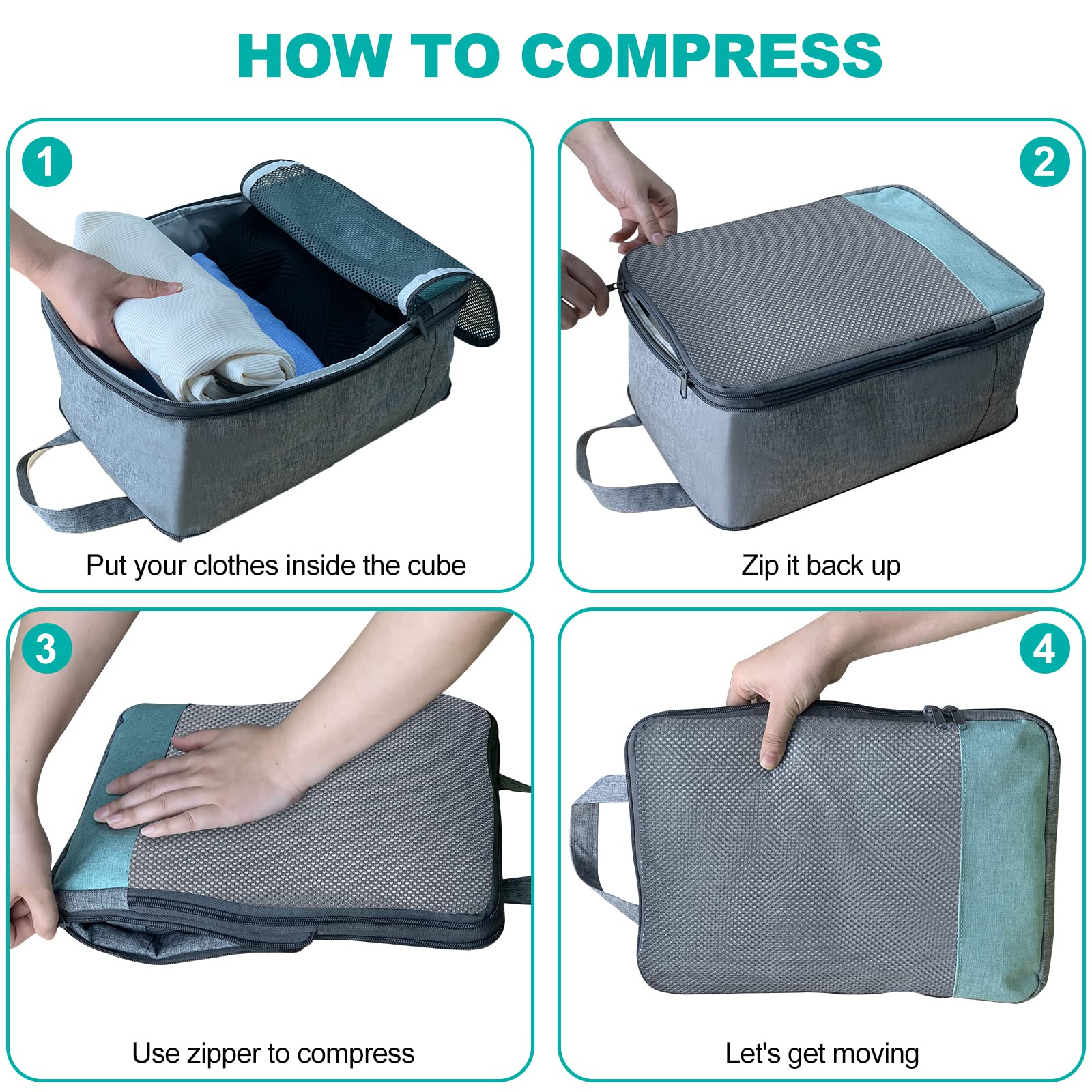 7-Piece Compression Packing Cubes Set for Travel – Organize Suitcases & Backpacks | Mesh Travel Organizer Bags for Efficient Packing | Perfect for Carry-On Luggage, Business Trips & Vacations