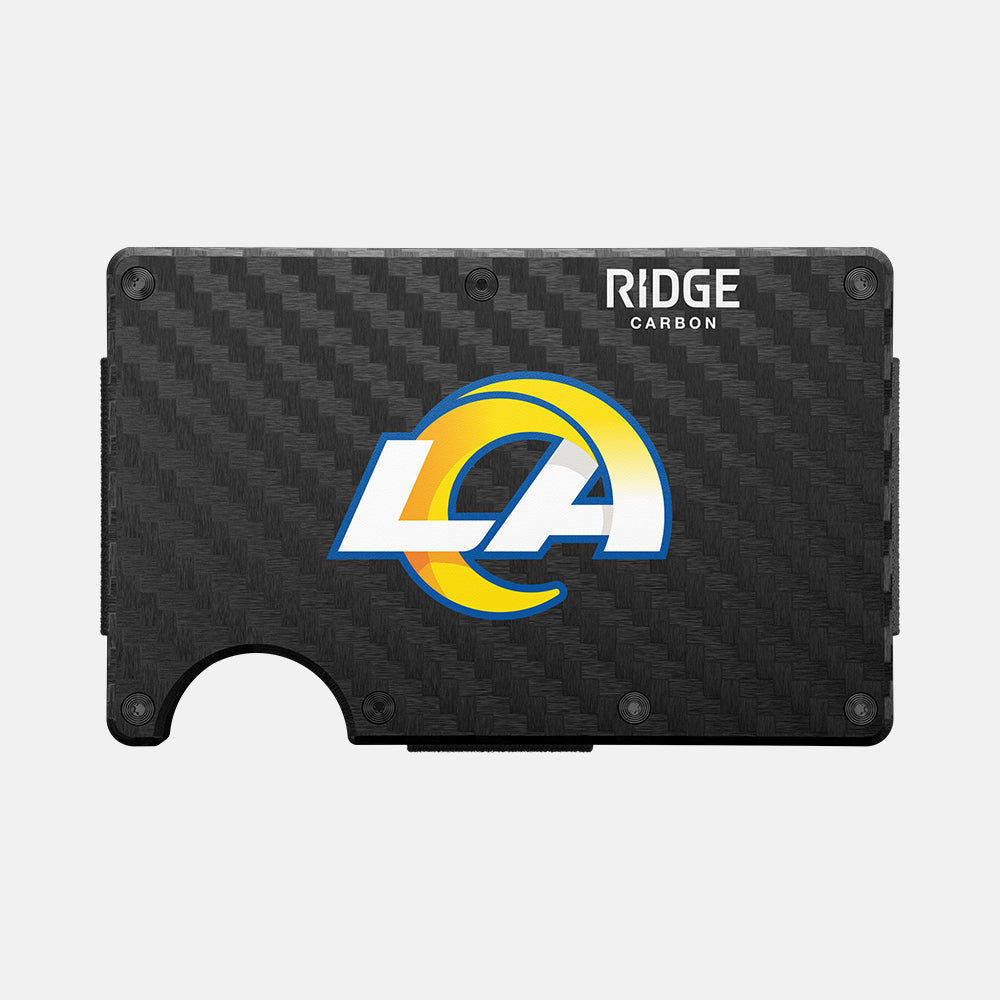 Ridge Wallet Los Angeles Rams Carbon Fiber 3K Slim Minimalist RFID Blocking Wallet - Perfect for Everyday Carry, Travel & Sports Fans