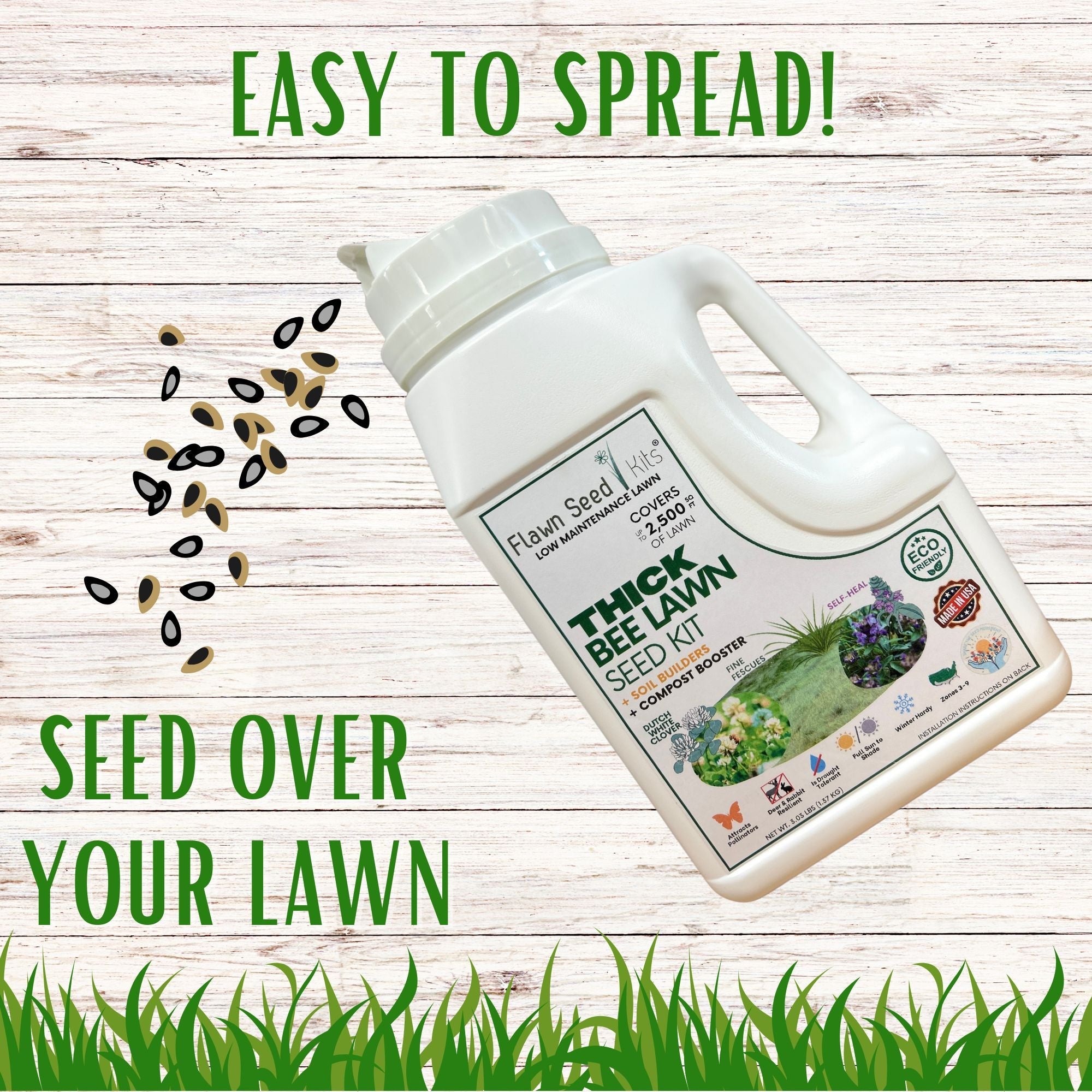 Premium Bee Lawn Seed Kit - Grow a Thick, Lush & Pollinator-Friendly Lawn for Gardens, Backyards & Eco-Friendly Landscaping