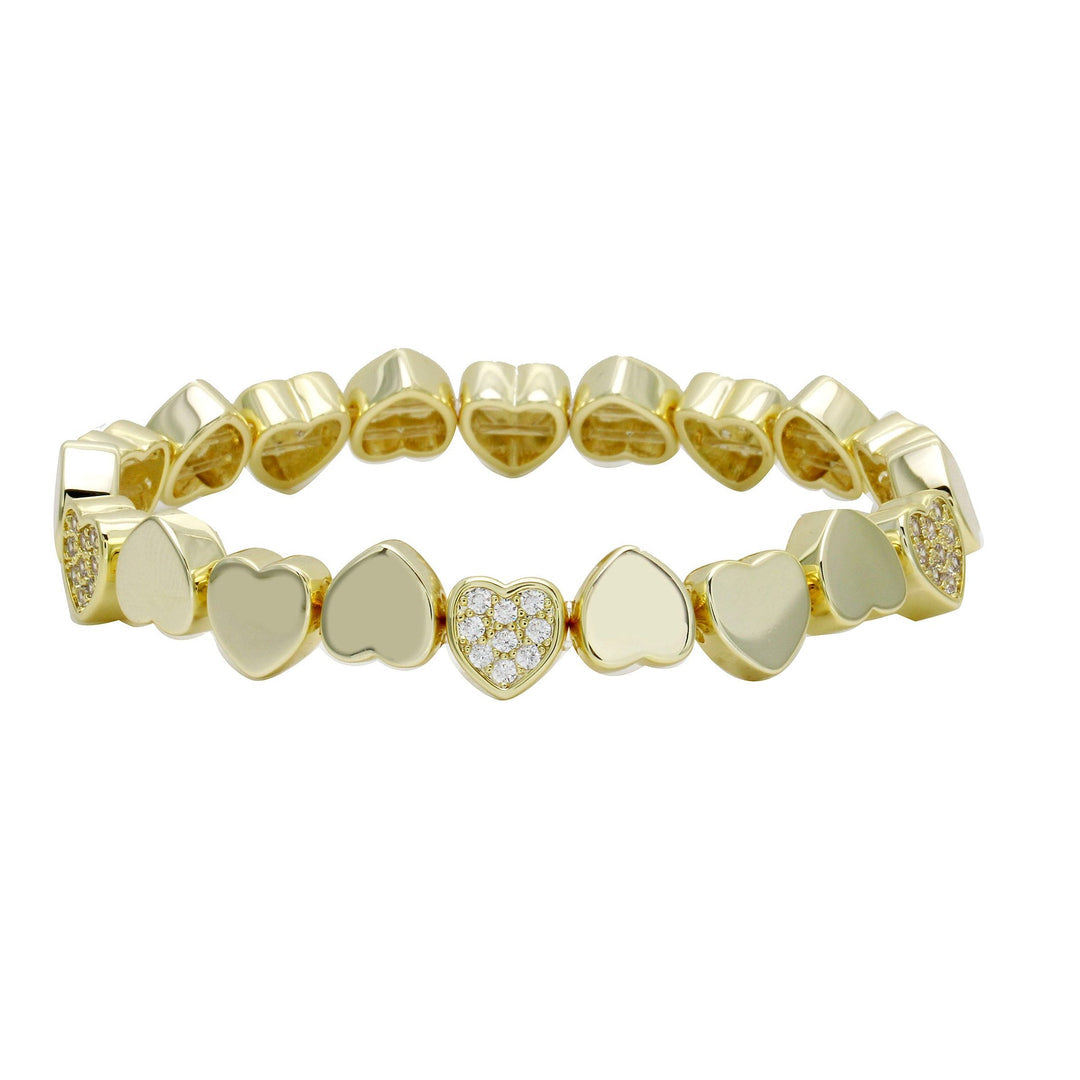 SOLID & PAVE STRETCH HEART BRACELET - Elegant Adjustable Jewelry for Women, Valentine's Gift, Party & Wedding Accessory