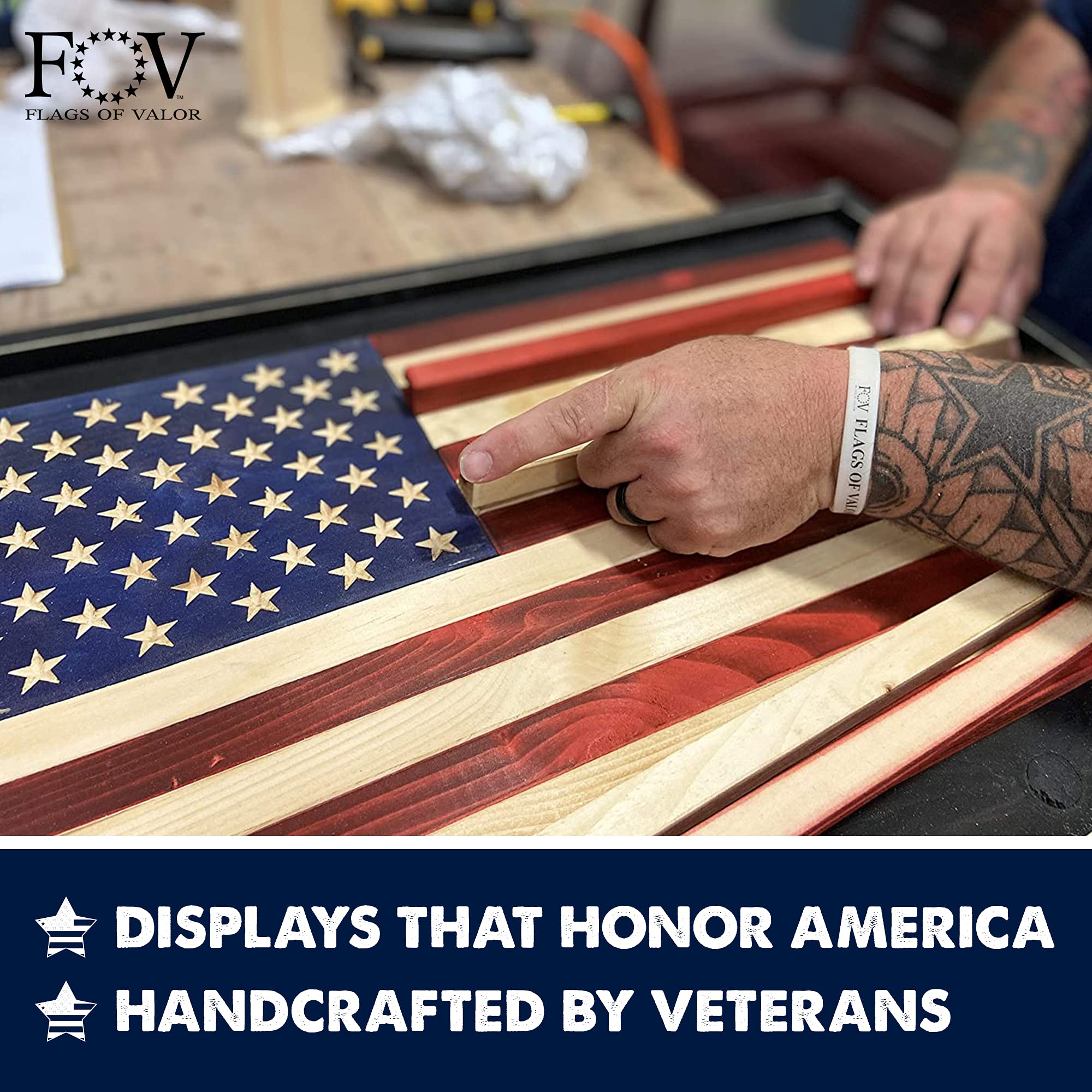 Flags of Valor American Flag Challenge Coin Display - Holds 40 Military Coins | Veteran-Made USA Wall Decor | Ready-to-Hang US Flag (Medium 18.5