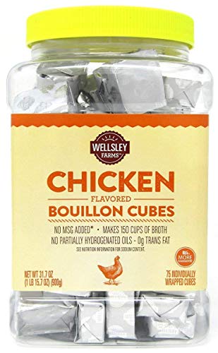 Wellsley Farms Chicken Flavored Bouillon Cubes (75 Count, 4 Pack) - Premium Soup & Cooking Stock Base for Soups, Stews, Rice & Seasoning - Bulk Pantry Essentials