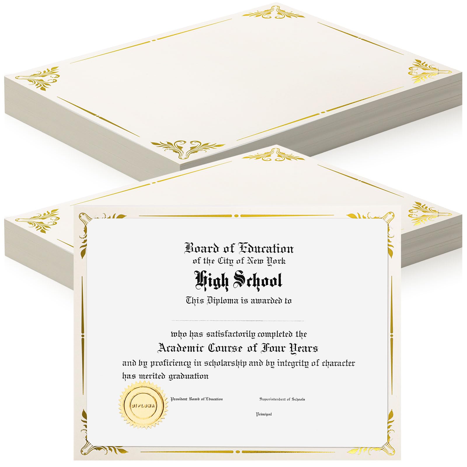 Premium 100-Pack Beige Certificate Holders with Foil Border - 8.5 x 11 Inch Letter Size Document Protectors for Diplomas, Awards, Graduation, Marriage & School Supplies - Perfect for Professional Presentations & Archival Storage