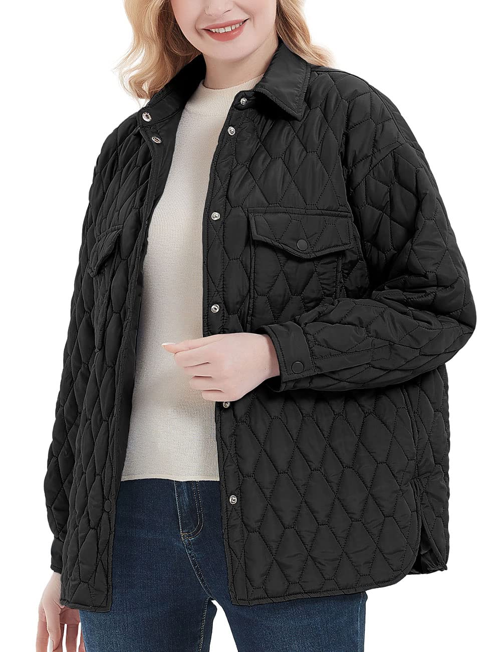 Bellivera Women's Lightweight Quilted Puffer Jacket - Short Spring Coat with Button Closure for Casual Outings & Outdoor Activities