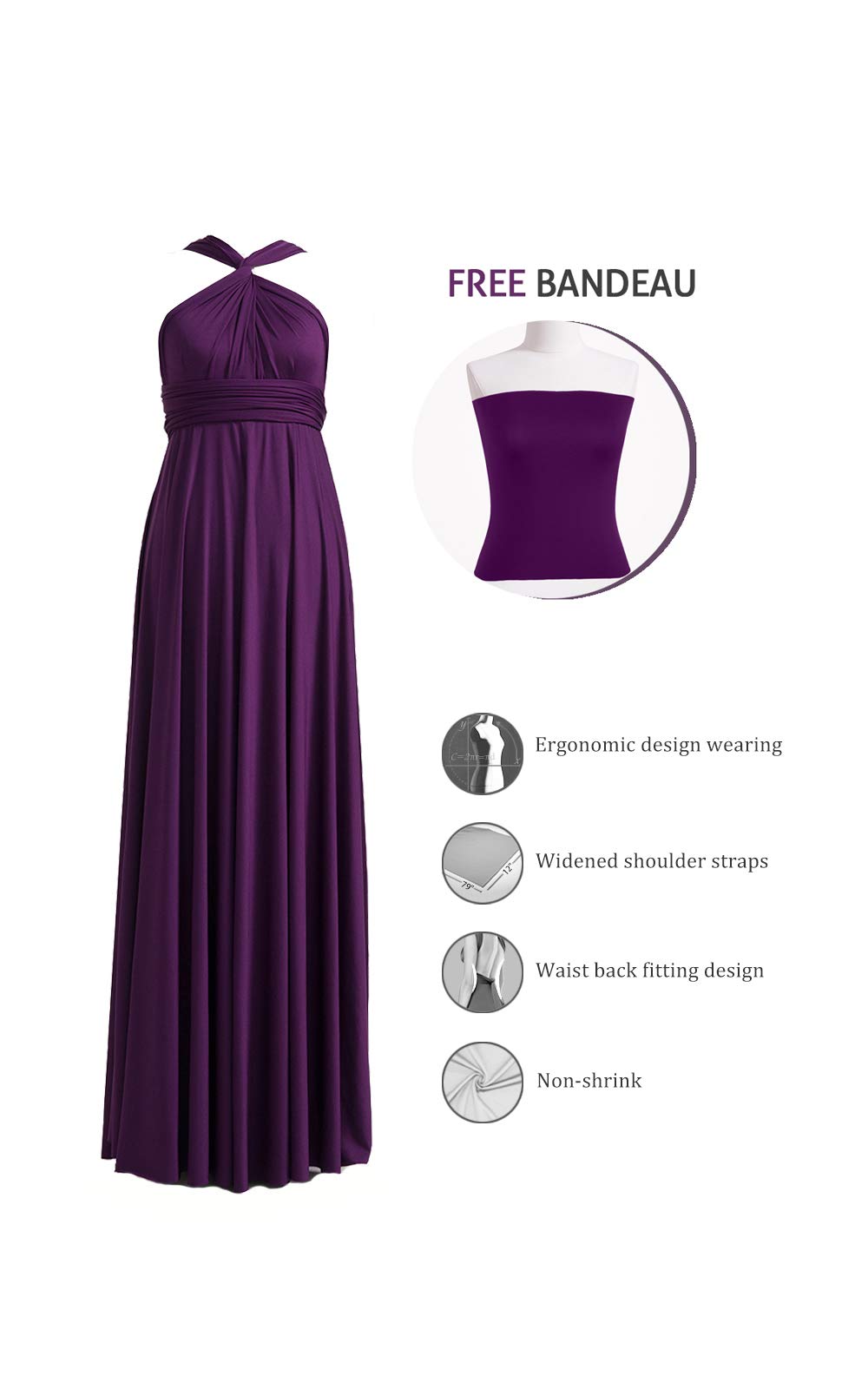 72 Styles Convertible Infinity Dress with Bandeau - Long Plus Size Multi-Way Twist Wrap Bridesmaid Dress for Weddings, Parties & Special Occasions