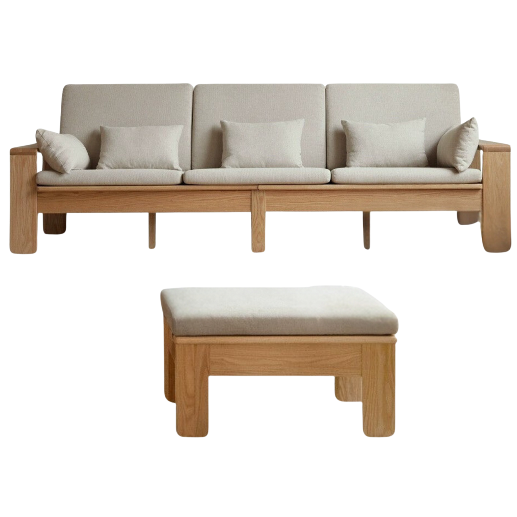 Modern Nordic Fabric Sofa - Solid Oak Wood Frame - Stylish & Durable Living Room Furniture for Small Spaces & Apartments