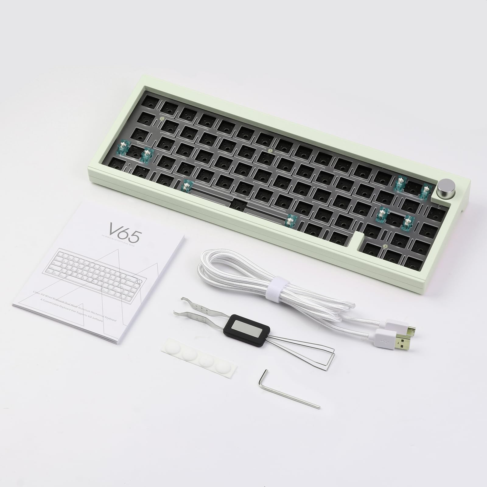 EPOMAKER CIDOO V65 V2 Wireless/Wired Mechanical Gaming Keyboard - 65% Hot-Swappable DIY Kit with Gasket Mount, VIA Programmable Software, South-Facing RGB LED, CNC Aluminum Case (Dark Green) - Perfect for Esports, Typing & Office Work