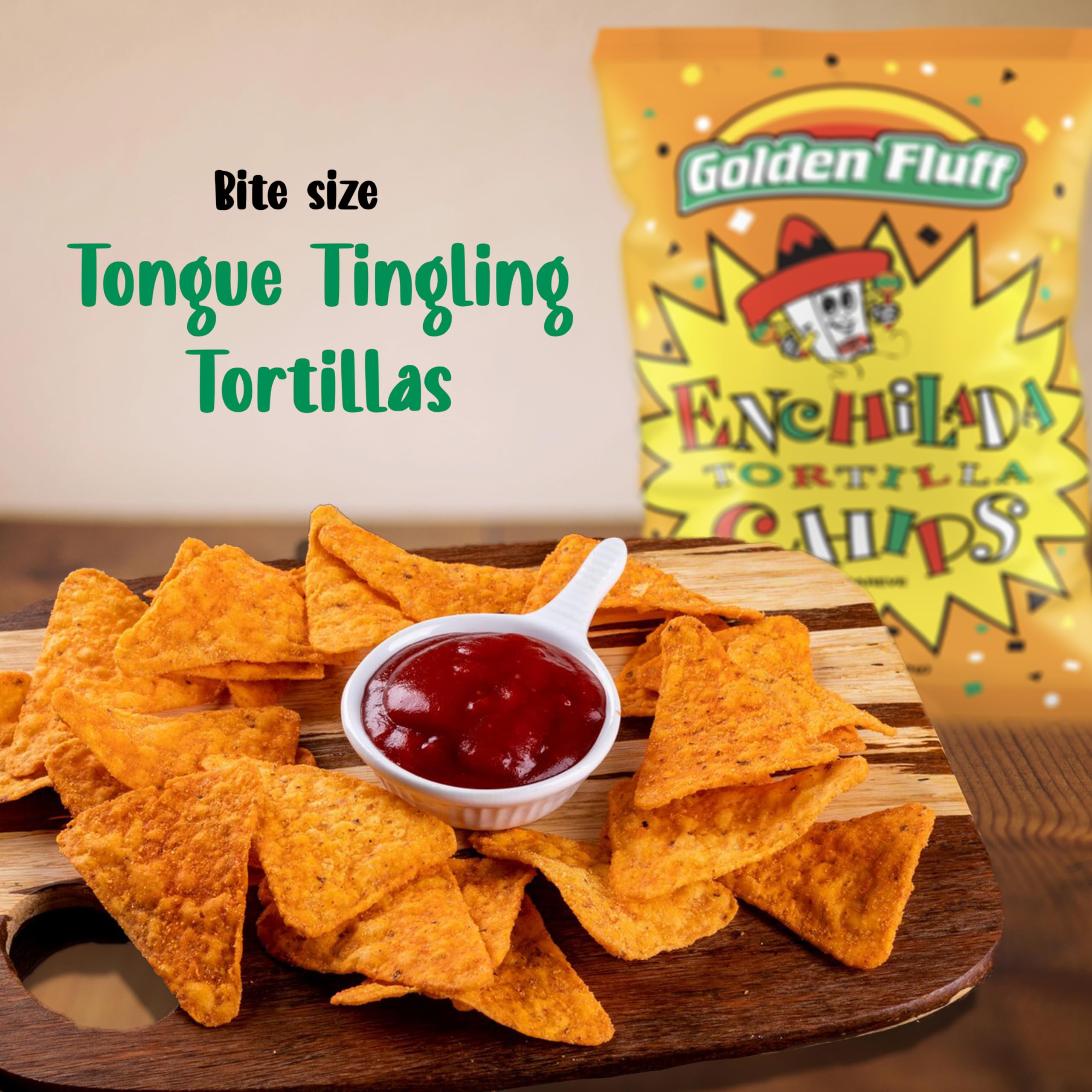 Golden Fluff Spicy Mexican Enchilada Tortilla Chips - 16 Pack (1 oz Each) | Kosher Certified Corn Snacks for Parties, Movie Nights & Lunchboxes | Authentic Mexican Flavored Crunchy Chips