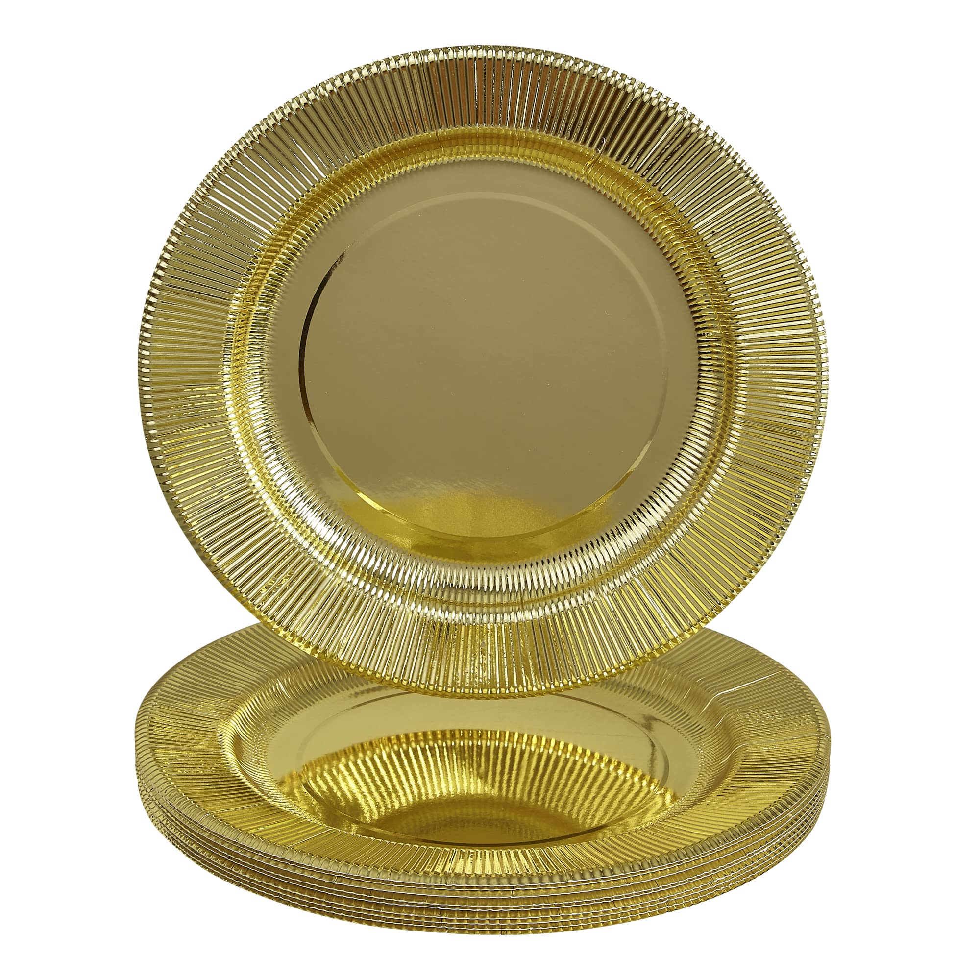 Premium 10-Pack Gold Disposable Round Rippled Rim Charger Plates - Elegant Silver Spoons Collection for Weddings, Parties & Special Events