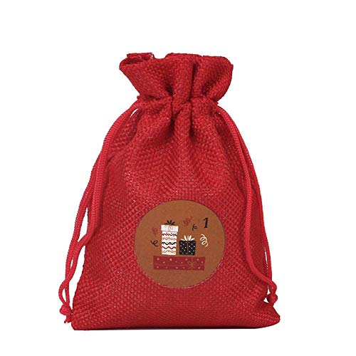 24-Piece Christmas Countdown Calendar Bags with Wooden Clips - Burlap Advent Calendar Garland for Candy & Gifts - Holiday Xmas Party Decor for Home, Office, Tree & Fireplace Mantel