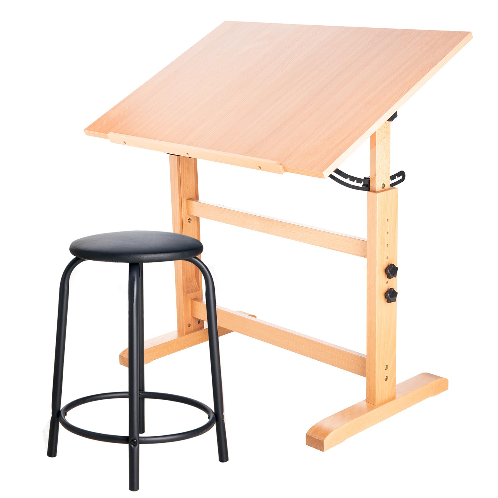 Adjustable Wooden Drafting Table & Stool Set - 23.5