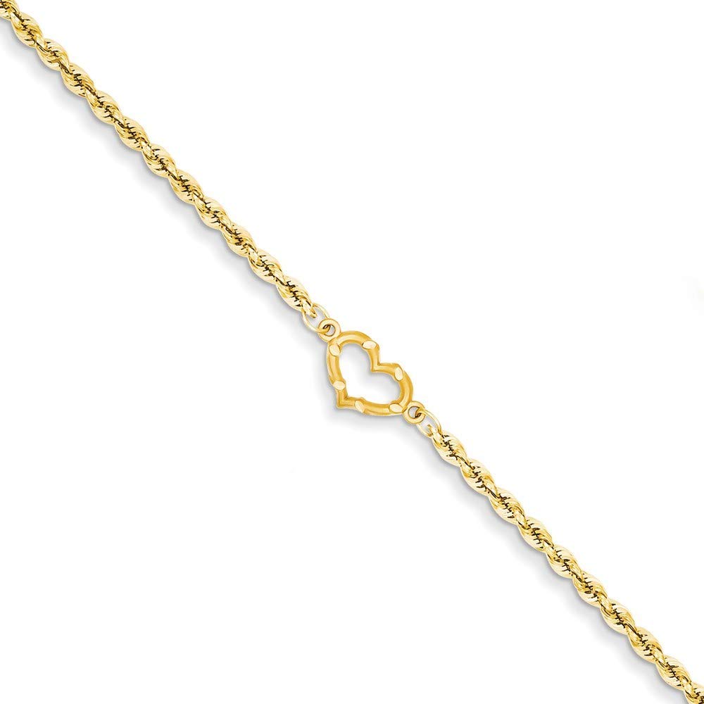 14K Gold Sparkle Cut Open Love Heart Rope Anklet for Women - Adjustable 9-10 Inch Length, Elegant Ankle Bracelet Gift for Her - Perfect for Valentine's Day, Anniversary & Beach Vacation Accessories