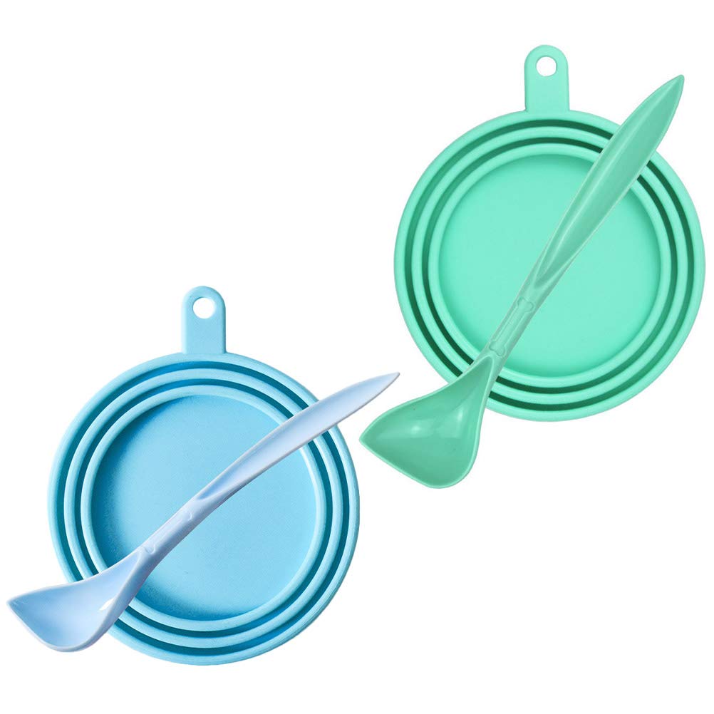 POPETPOP 4-Piece Pet Food Can Cover and Spoon Set - Airtight Cat & Dog Food Can Lids with Storage Spoon - Perfect for Fresh Pet Food Storage at Home or Travel