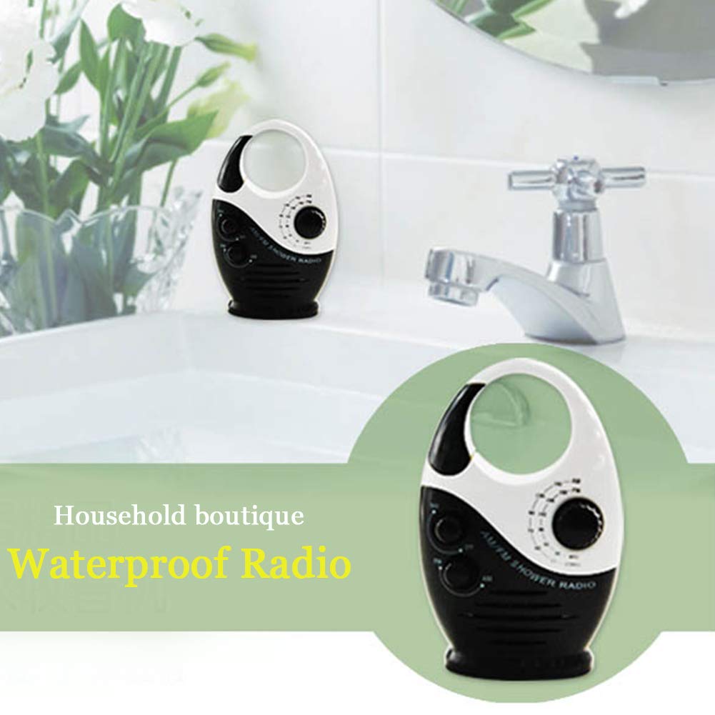 IPX4 Waterproof Shower Radio - Wireless Portable Bluetooth Speaker with AM/FM Radio, Rechargeable Battery - Perfect for Shower, Pool, Beach, Hiking, Camping & Outdoor Activities (Black)