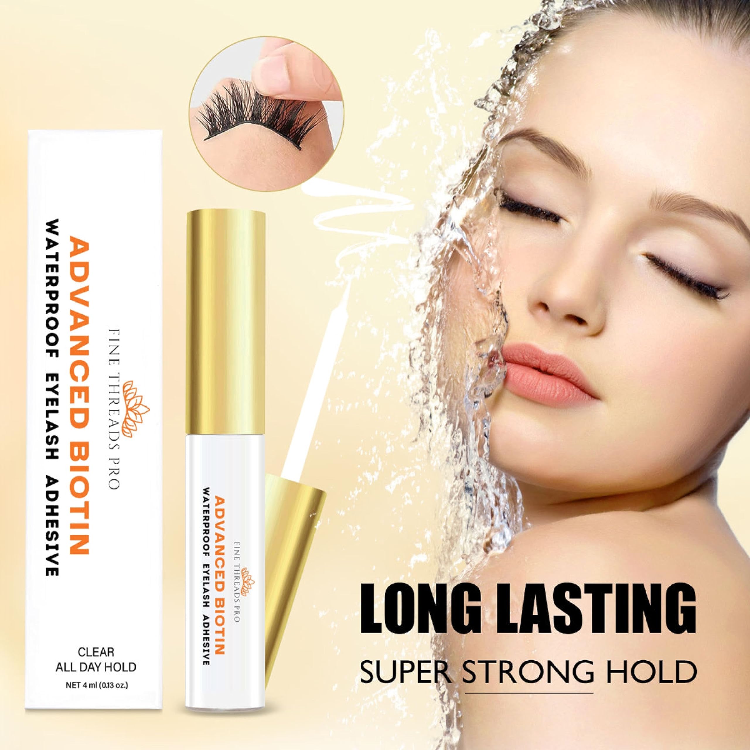 2 in 1 Clear Eyelash Glue with Biotin for Lash Growth - Sensitive Eyes Safe, Strong Hold & Easy Brush On - Latex Free, No Parabens, Waterproof - Perfect for False Eyelash Extensions, Strip Lashes, Mink & Wispy Lashes - Great for Daily Use, Special Occasions & Professional Makeup