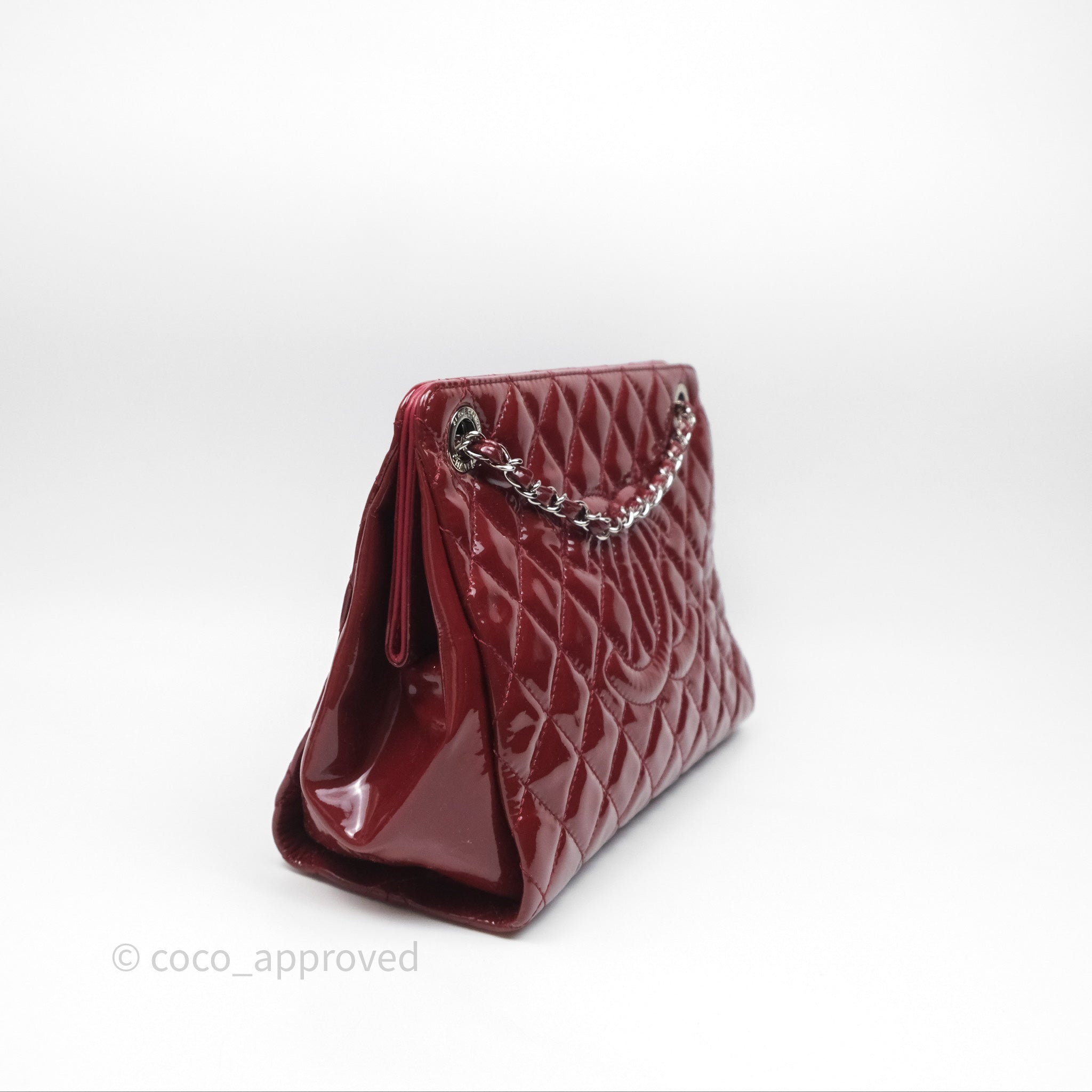 Chanel CC Shopping Tote Bag in Red Patent Leather with Silver Hardware - Perfect for Work, Travel & Everyday Luxury