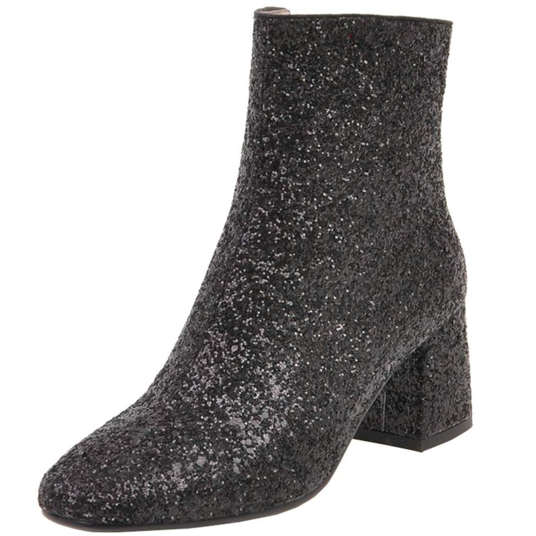 MAVMAX Women's Sequin Glitter Ankle Boots - Chunky Heel Sparkly Booties for Party, Night Out & Holiday | Comfortable & Stylish Dress Shoes
