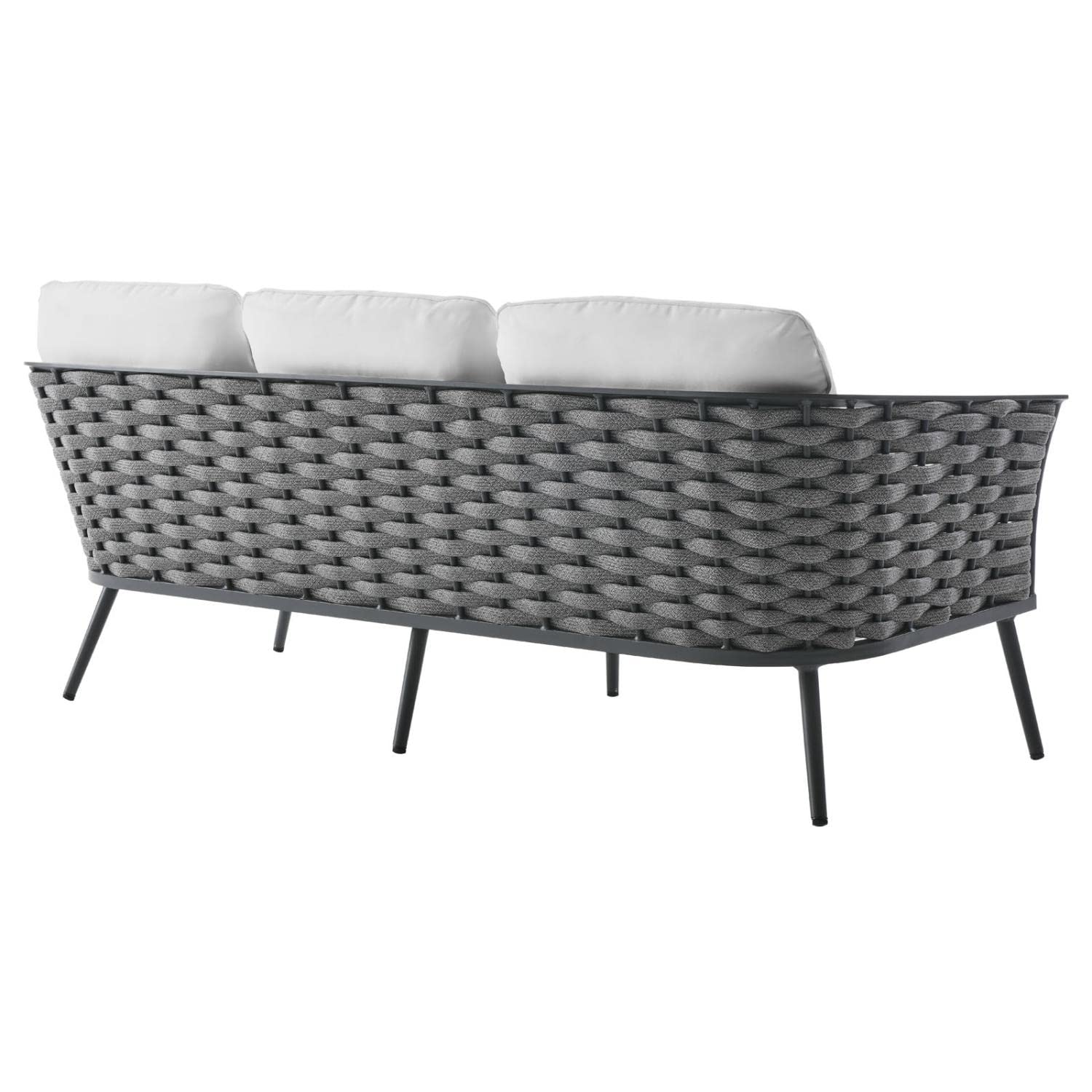 Modway EEI-3167-GRY-WHI-SET Outdoor Patio Sectional Sofa Set - Water-Resistant Gray & White Cushions - Perfect for Backyard, Poolside & Garden Relaxation