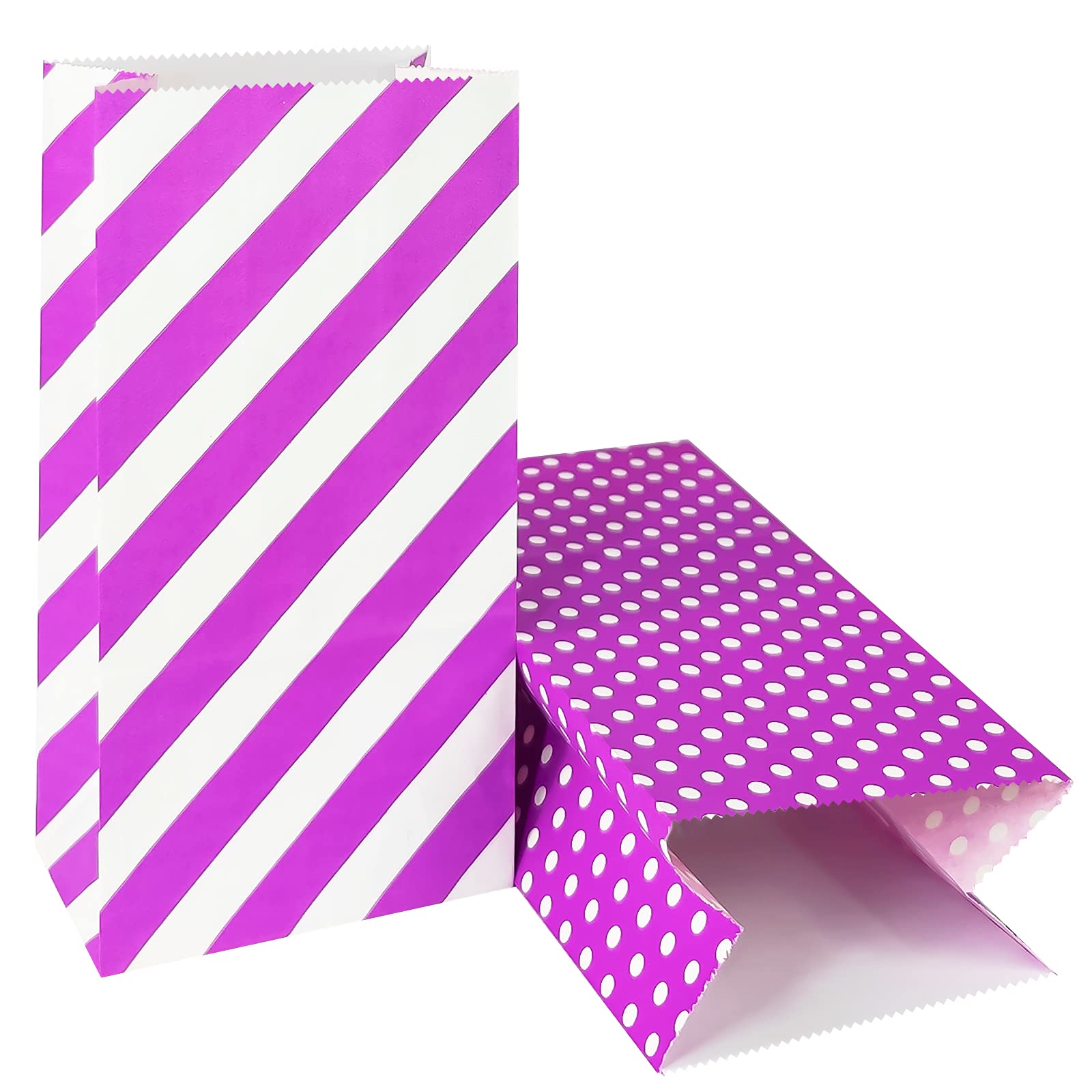 ADIDO EVA Striped & Polka Dot Paper Lunch Bags - 50 Pack Purple Gift Bags (3.5×2.3×7 Inches) for Baby Showers, Weddings, Kids Birthday Parties | Perfect for Party Favors, School Lunches & Gift Packaging