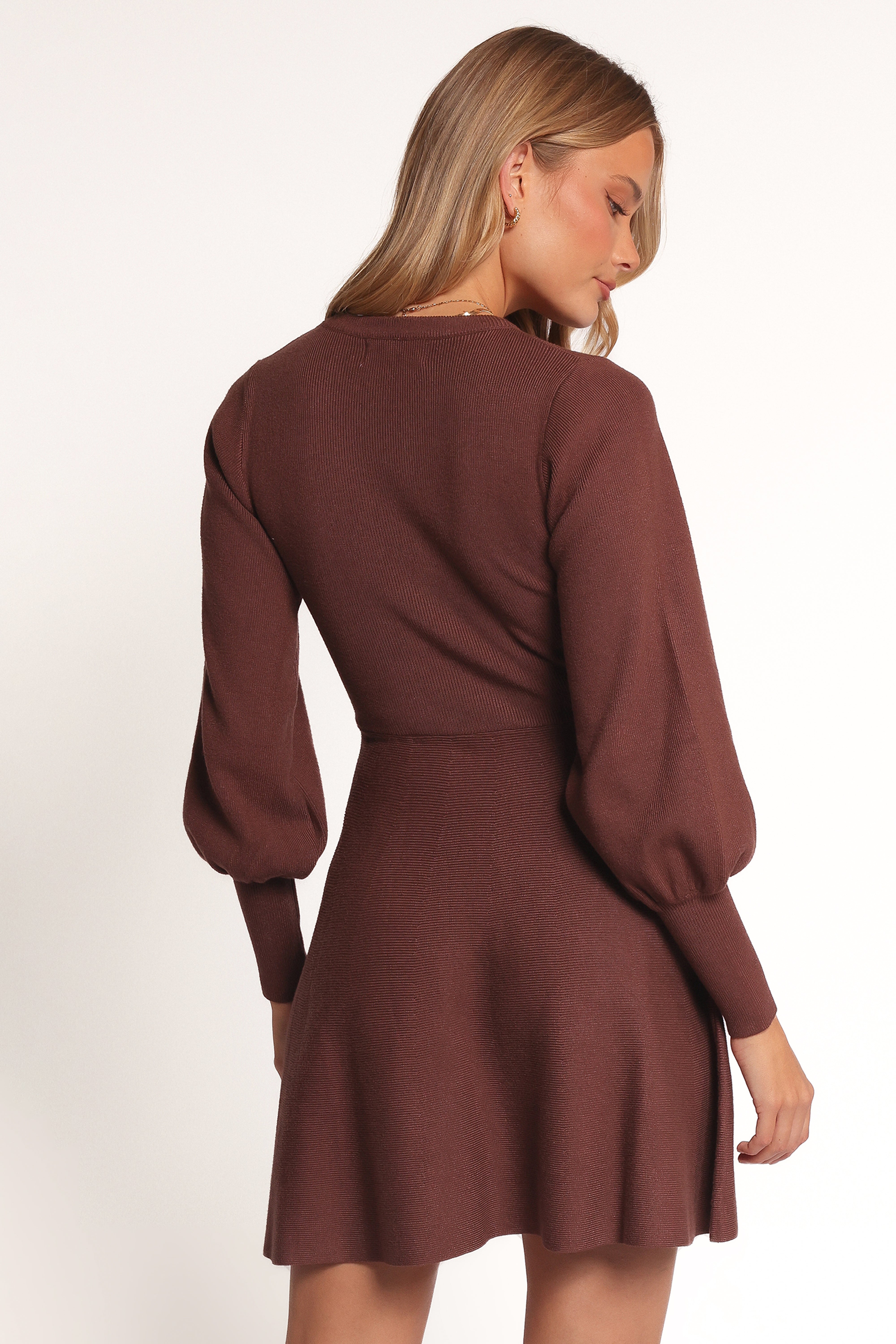 Gigi Long Sleeve Mini Dress for Women - Brown Flowy Party Dress for Night Out, Date Night & Special Occasions