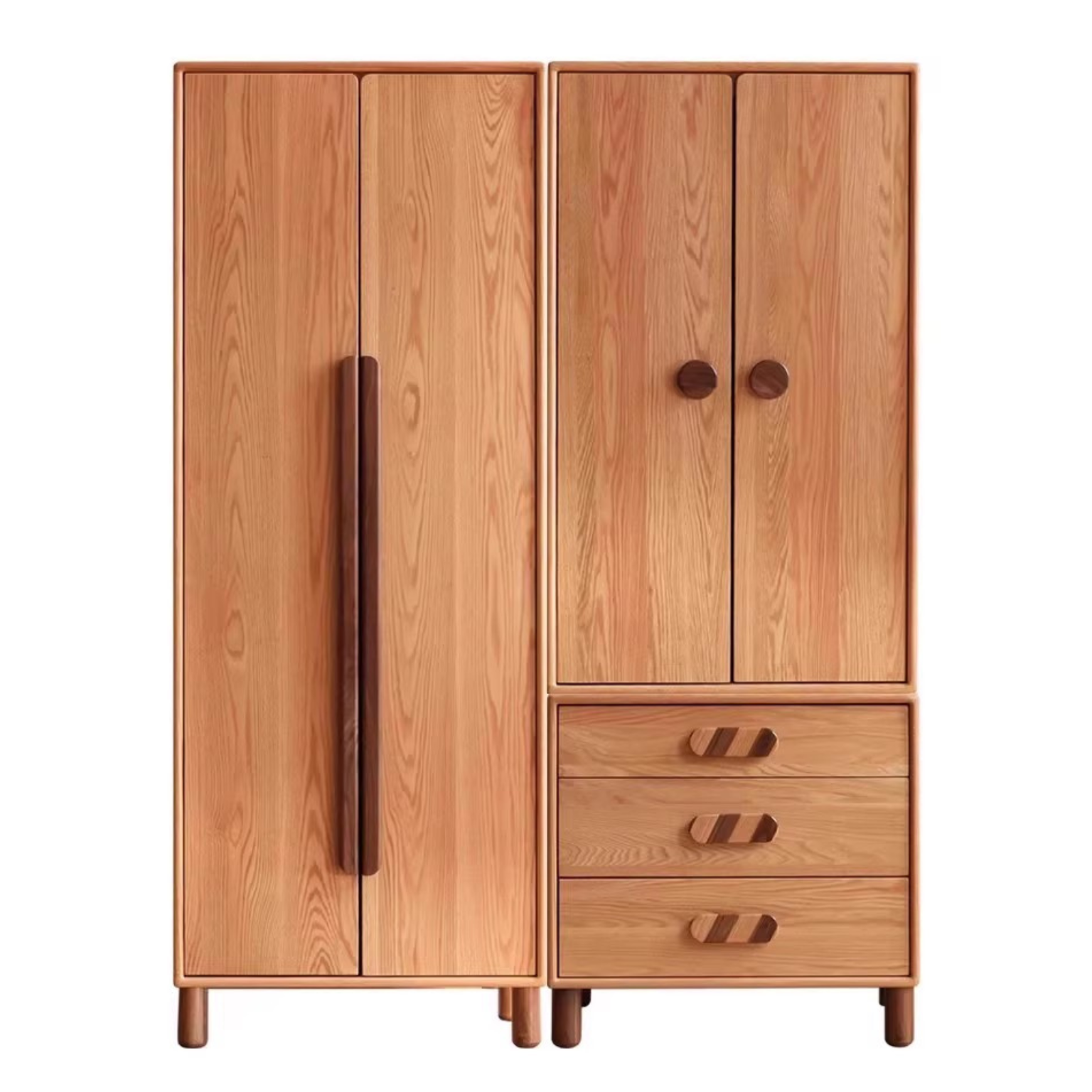 59.1x22.4x78.7 inch / 150x57x200 сm / Natural Wood Color / Wardrobe + Drawer cabinet 2 pcs