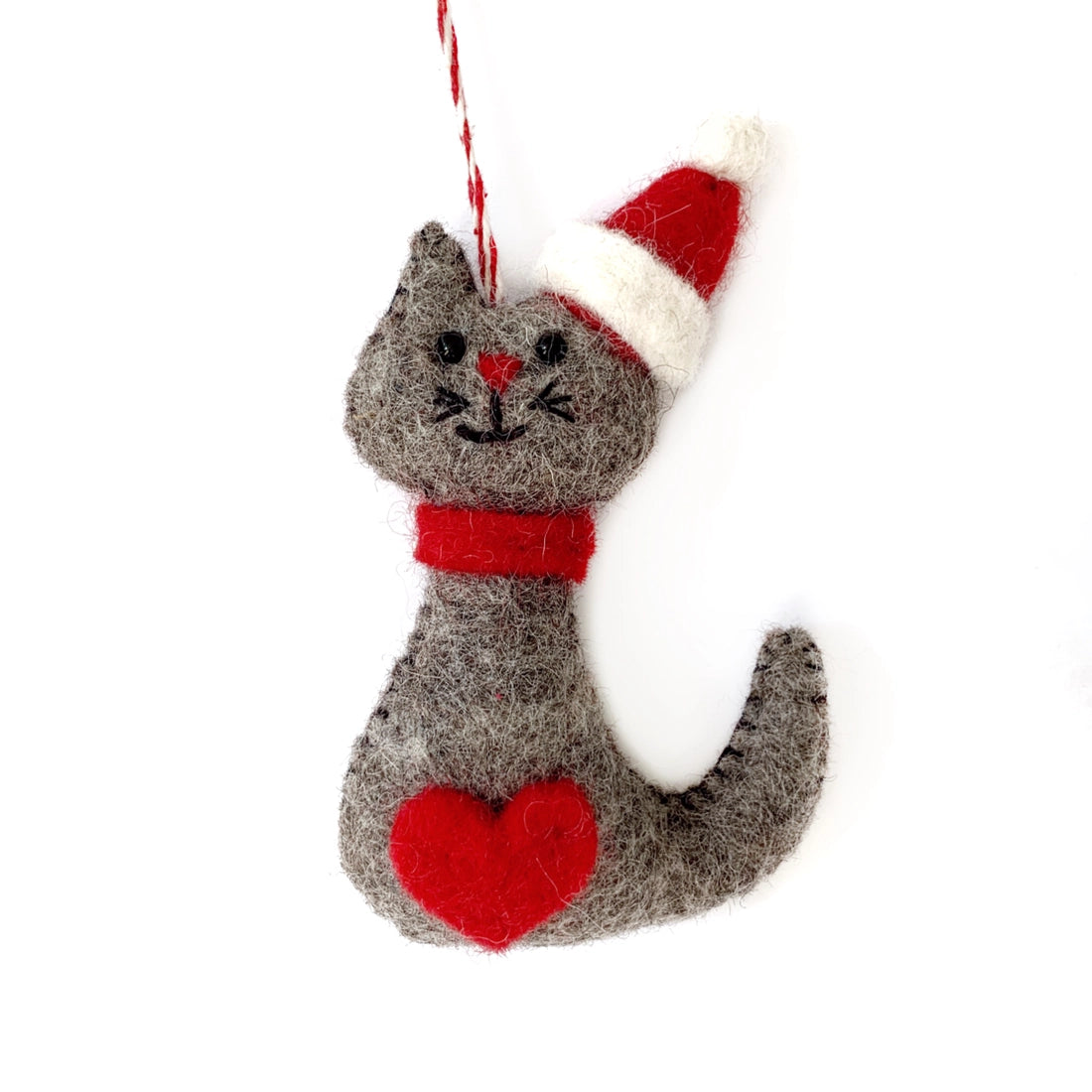 Adorable Cat with Hat Felt Ornament - Handmade Christmas Tree Decoration for Holiday Home Decor | Perfect for Xmas Gifts, Stocking Stuffers & Festive Party Decorations