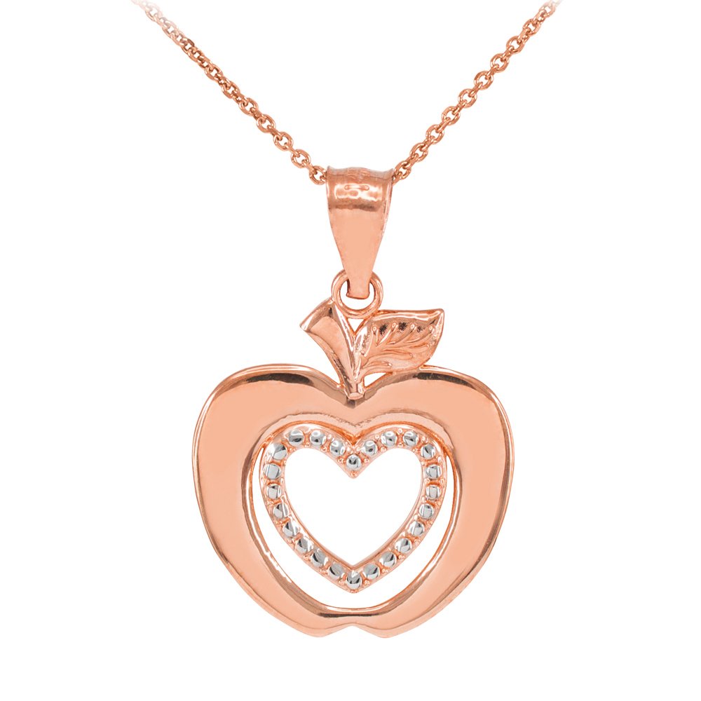 14K Rose Gold Apple Heart Charm Pendant Necklace for Women - Elegant Jewelry Gift for Valentine's Day, Anniversary & Special Occasions | Perfect for Layering or Everyday Wear